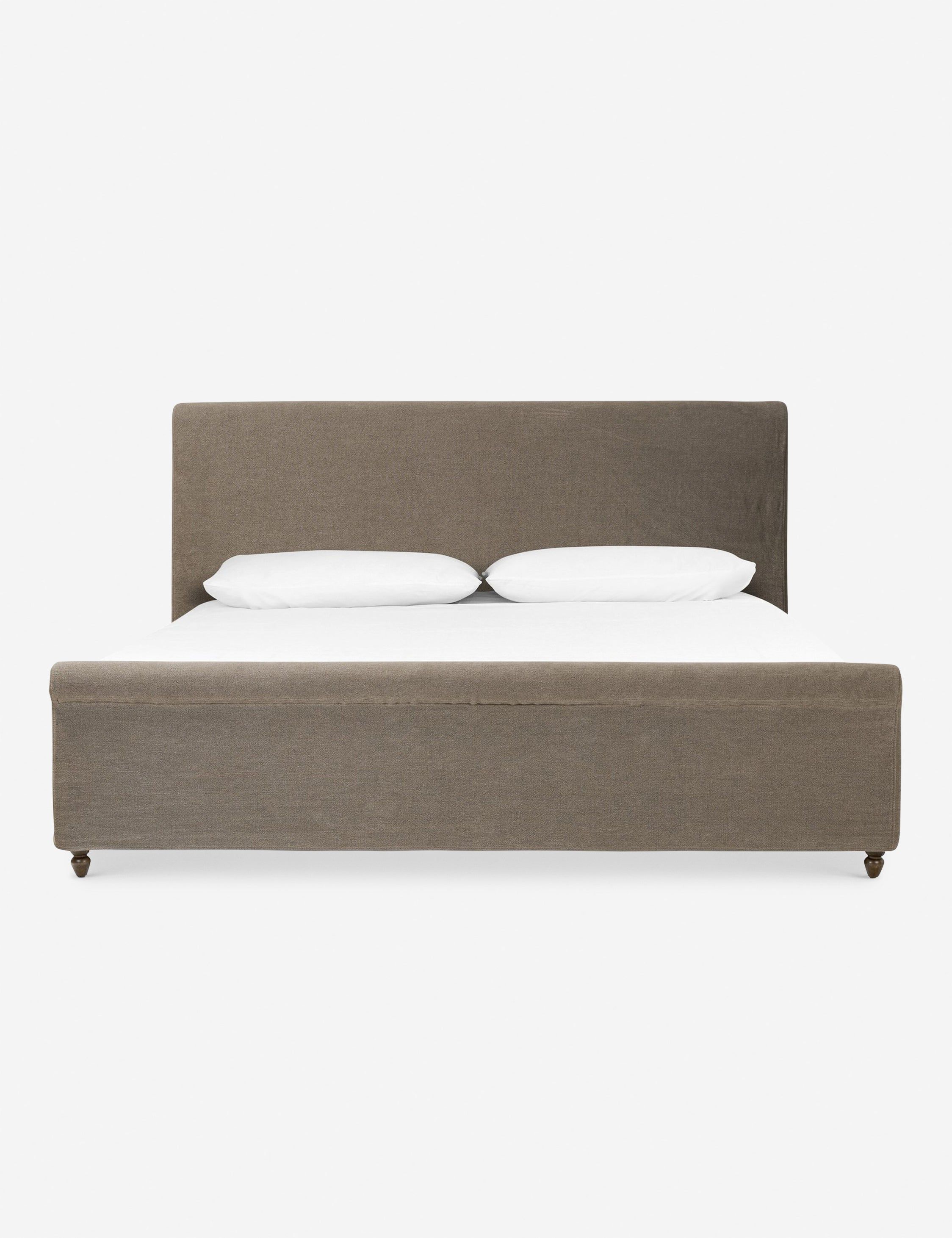 Queen Coffee Brown Upholstered Wood Frame Bed with Slats