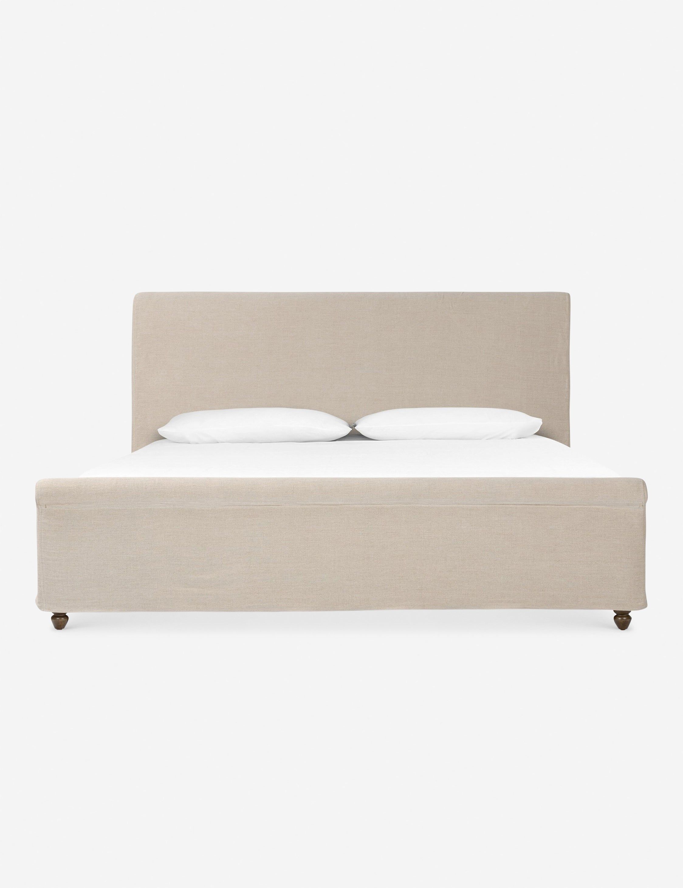 King Cream Linen Upholstered Bed with Wood Frame and Slats