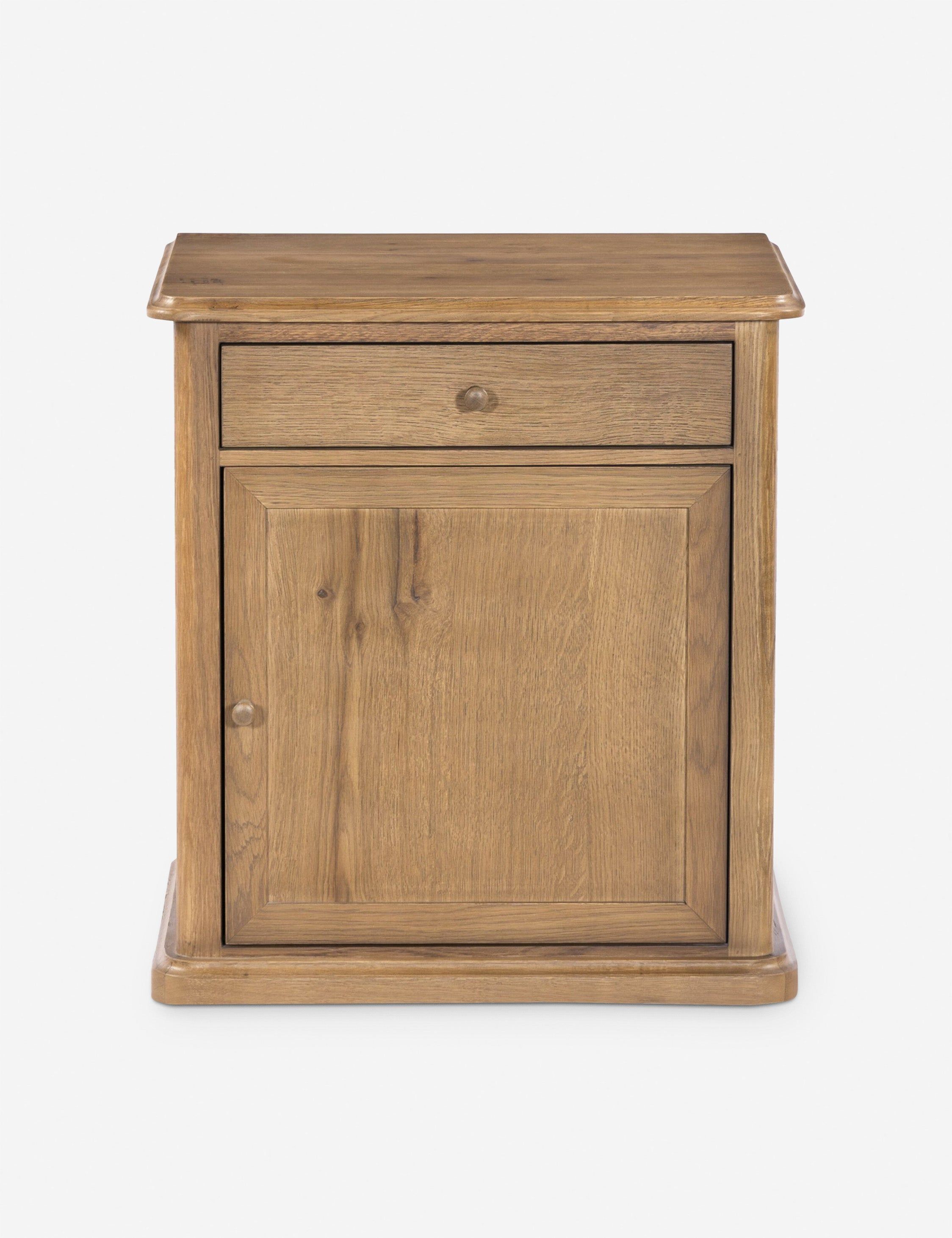 Saddle Brown Oak Veneer Nightstand with Drawer and Cabinet