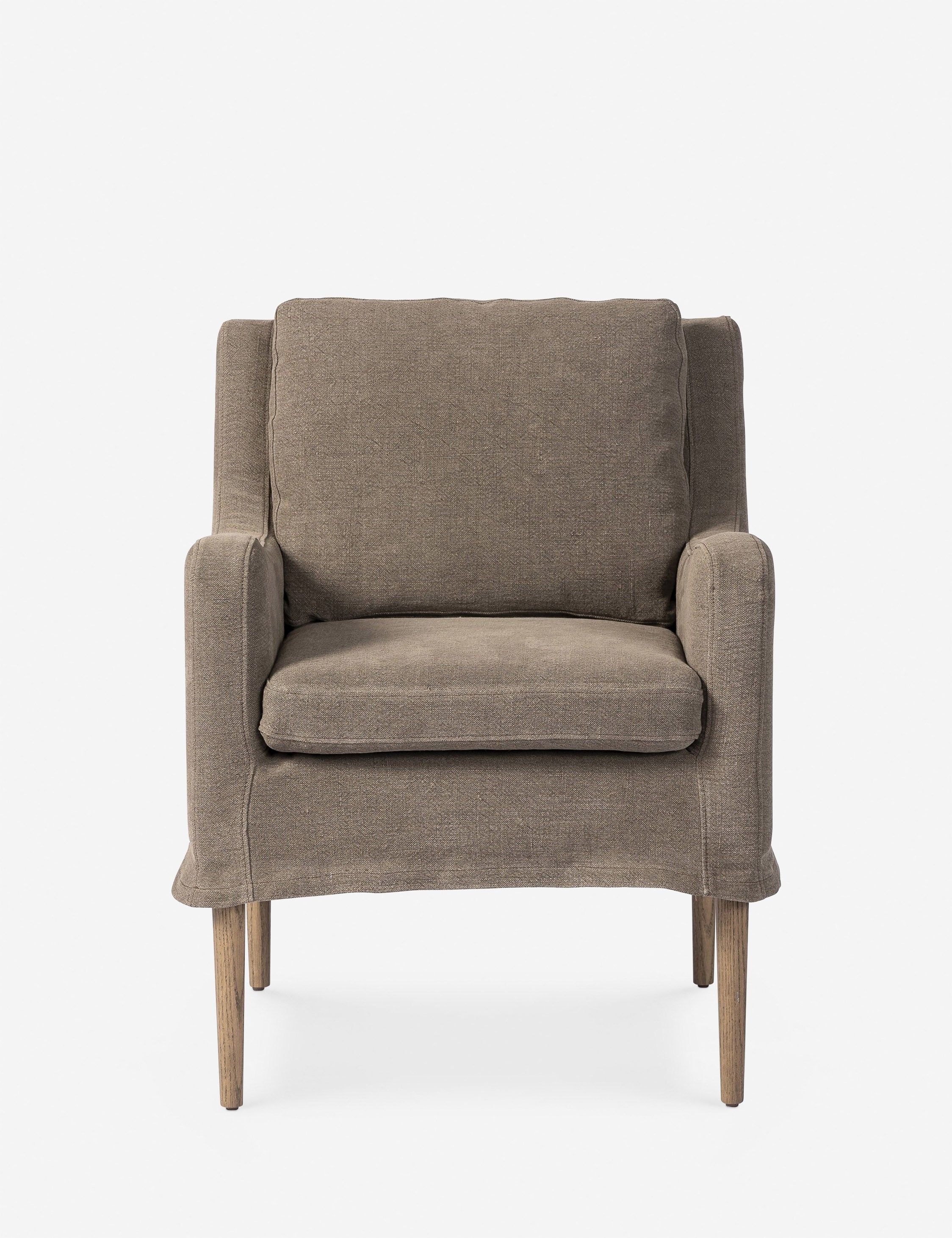 Coffee Linen Upholstered Arm Chair with Wood Legs