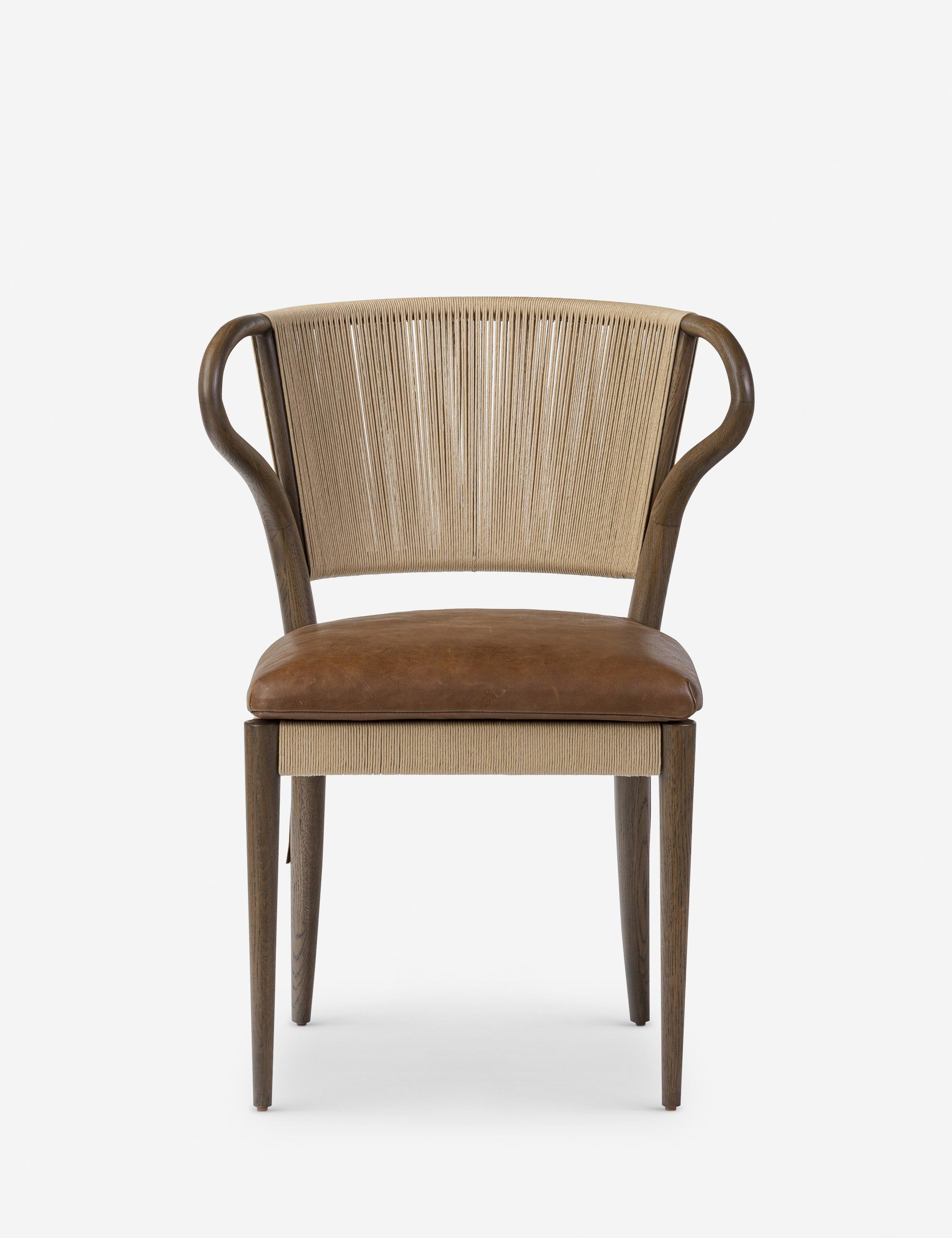 Mahogany Leather and Wood Side Chair with Rush Back