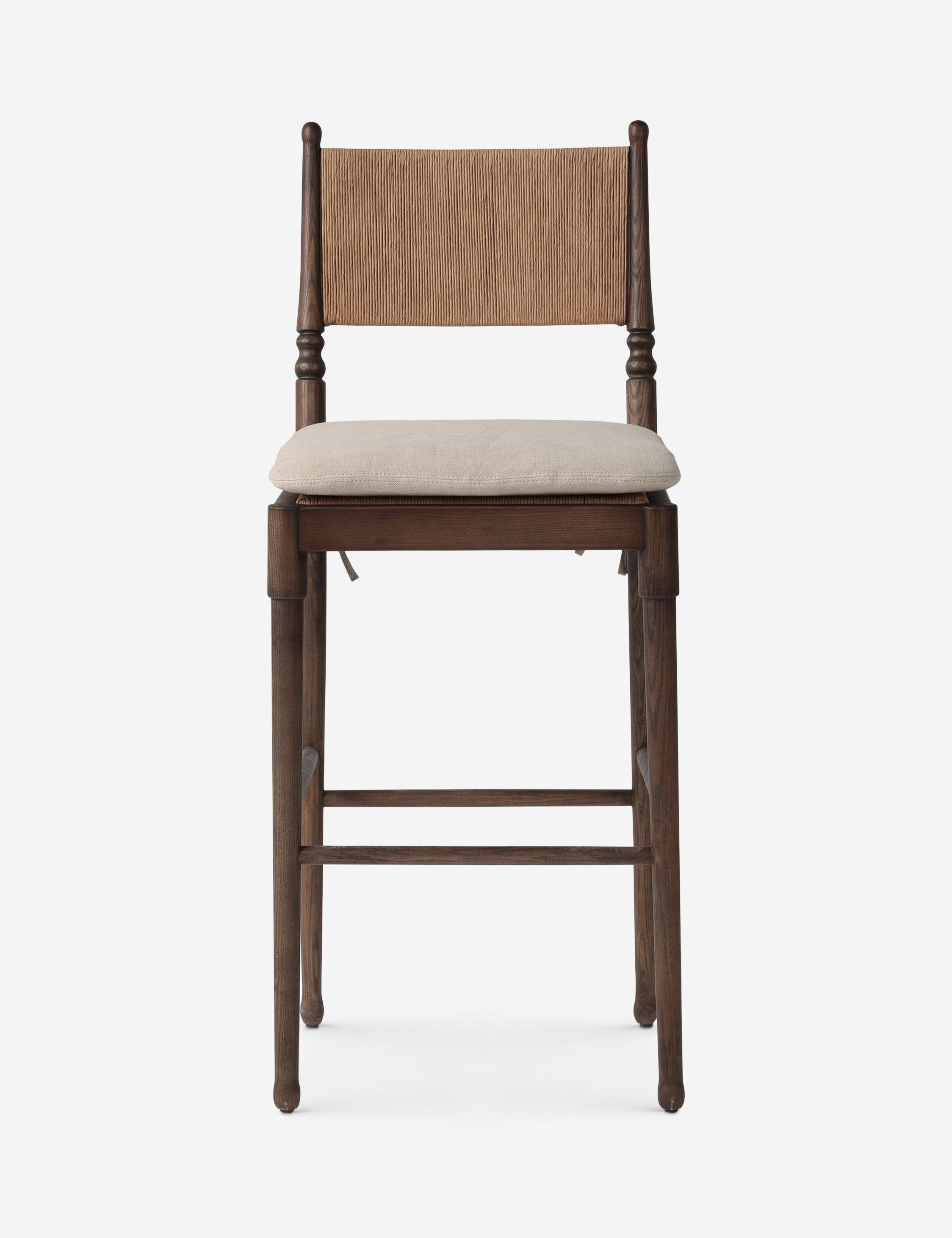 Broadway Dune Walnut-Finished Bar Stool with Linen Cushion