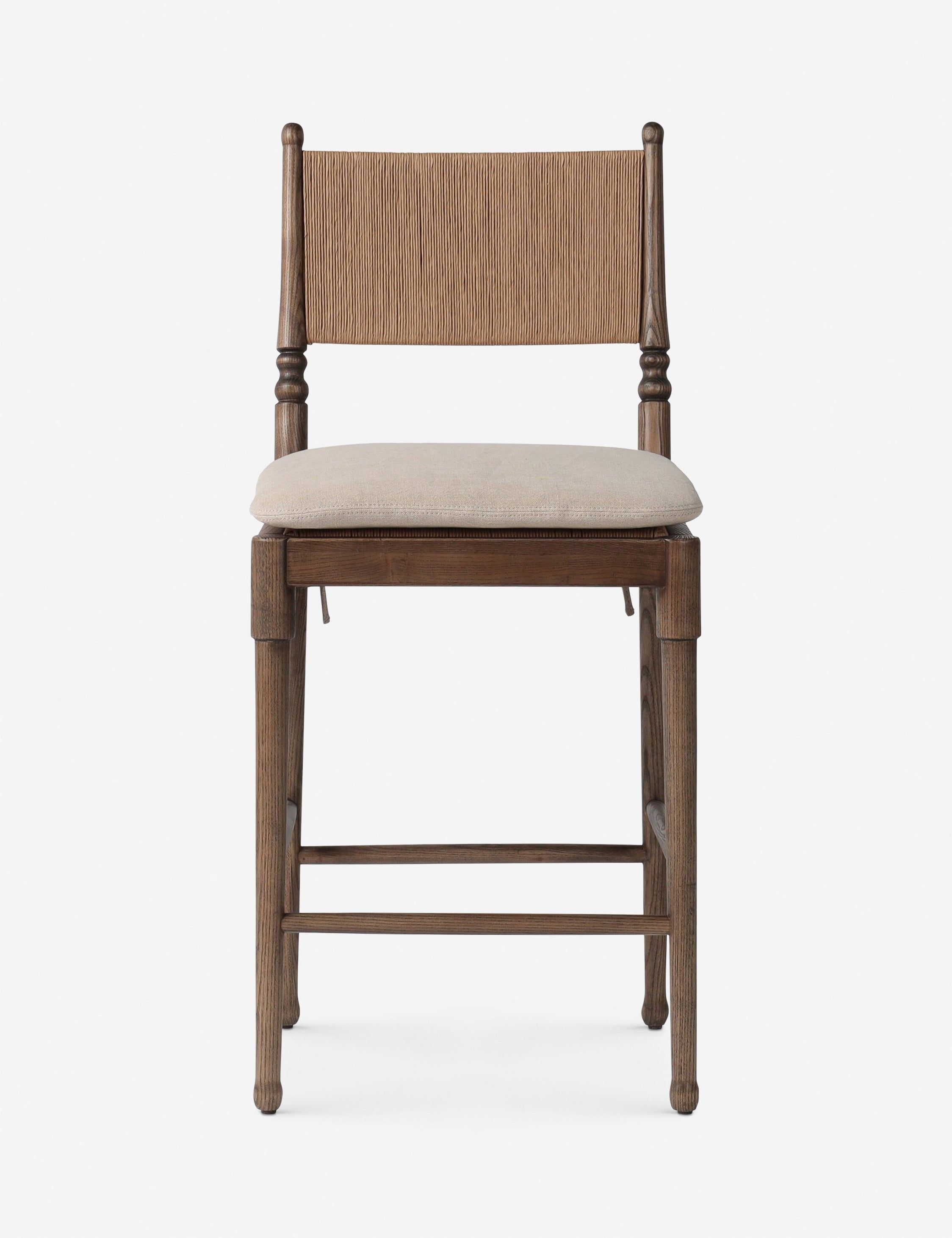 Broadway Dune Wood and Leather Counter Stool