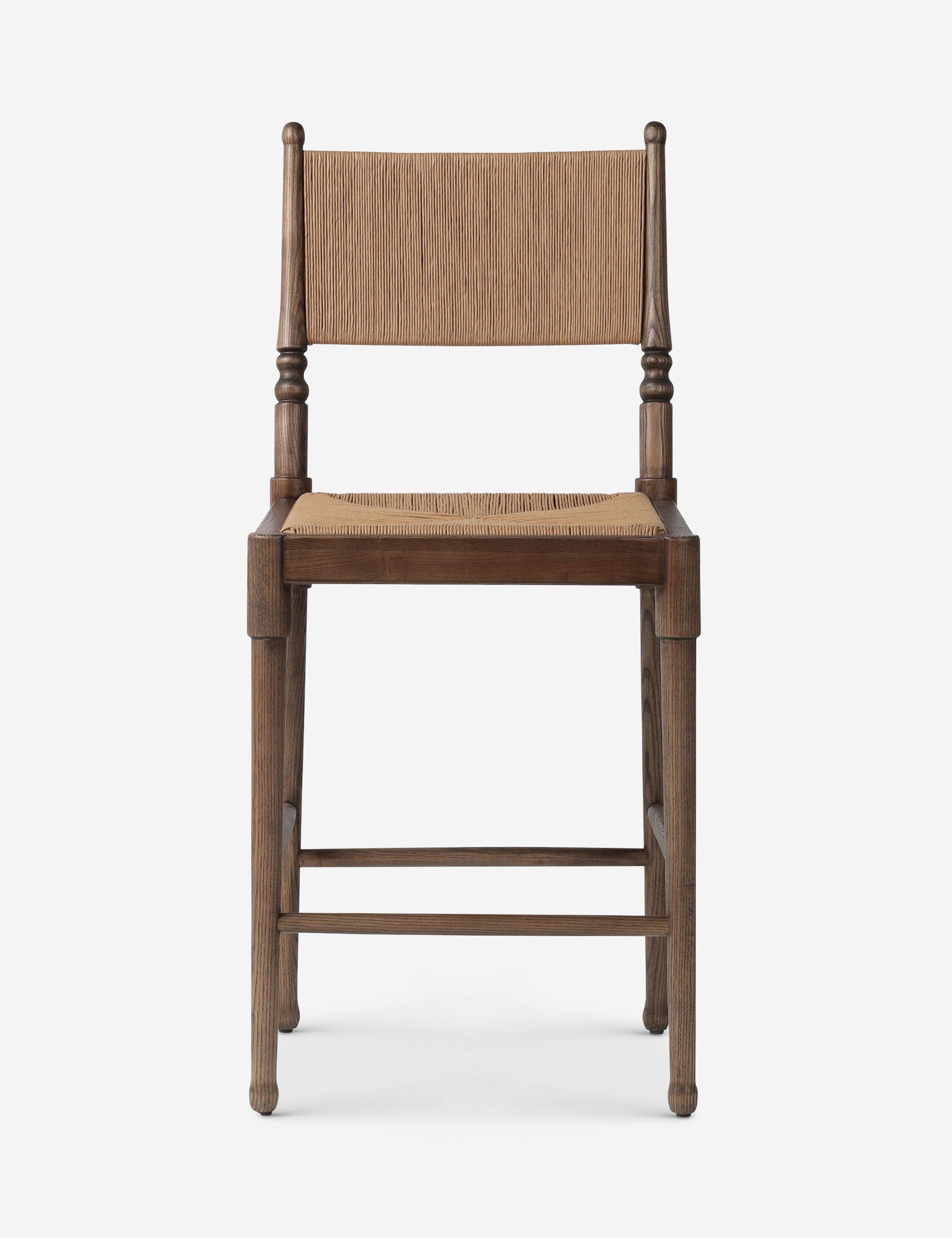 Natural Paper and Walnut Counter Stool with Woven Back