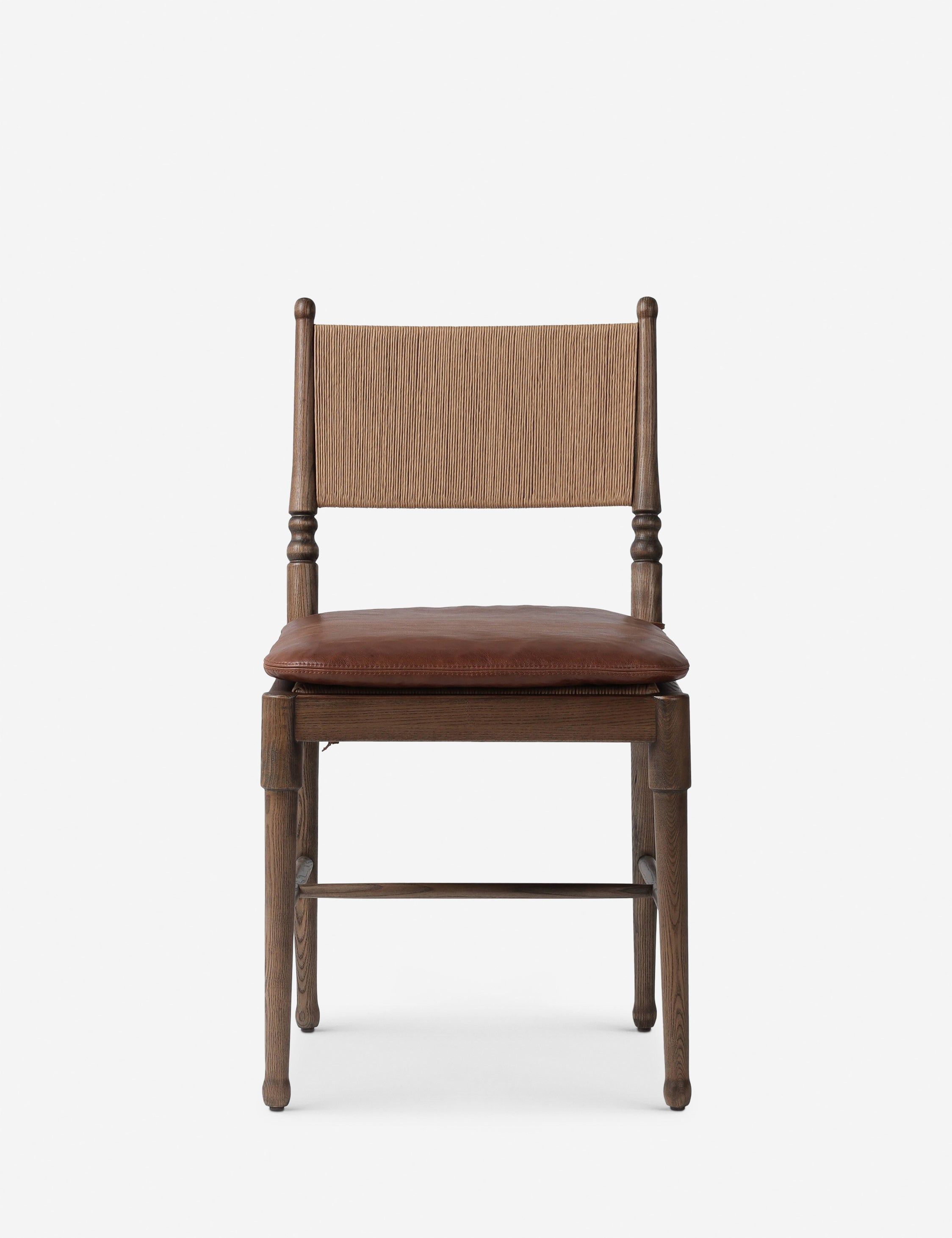 Mahogany Leather Upholstered Dining Chair with Slat Back