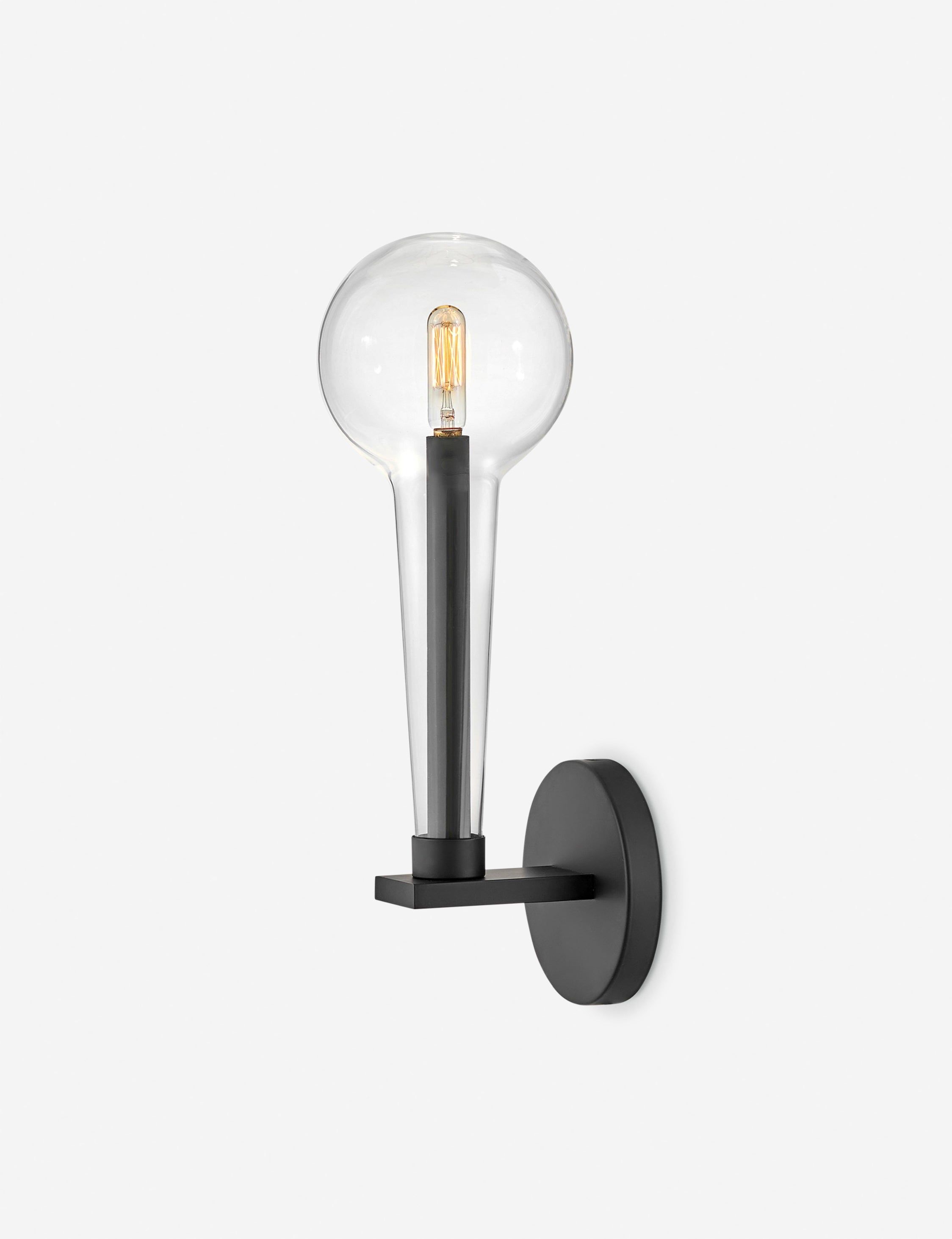 Black Dimmable Single-Light Wall Sconce with Clear Glass Shade