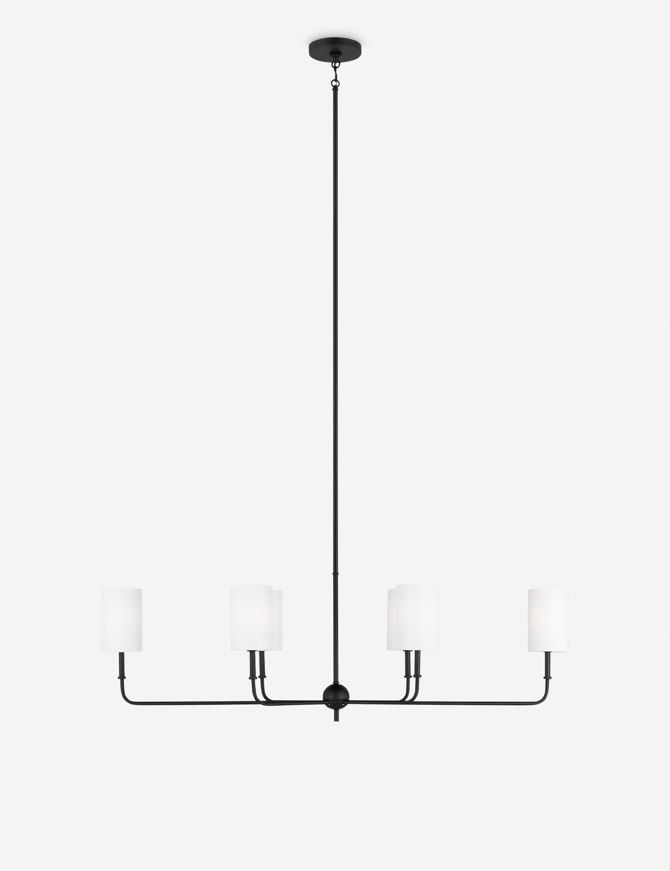 Midnight Black 44" Linear Chandelier with White Linen Shades