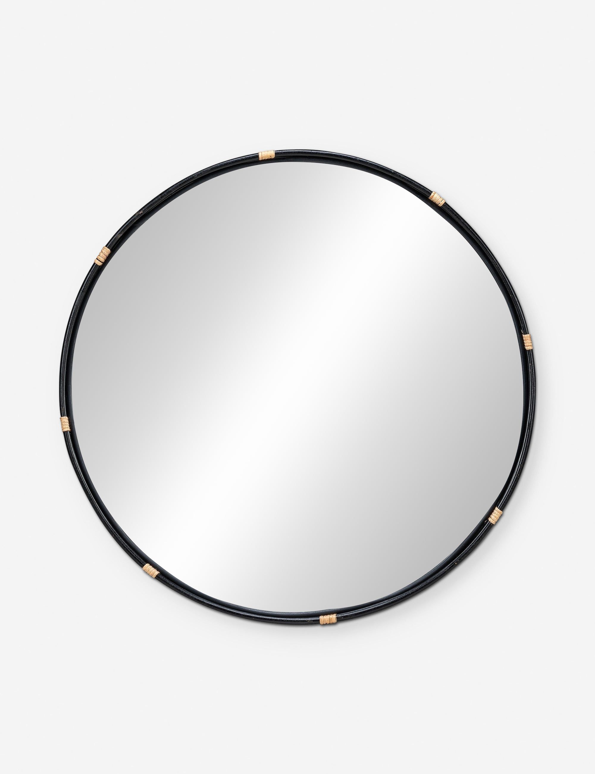 Evan 34.5'' Black Modern Industrial Round Wood Wall Mirror