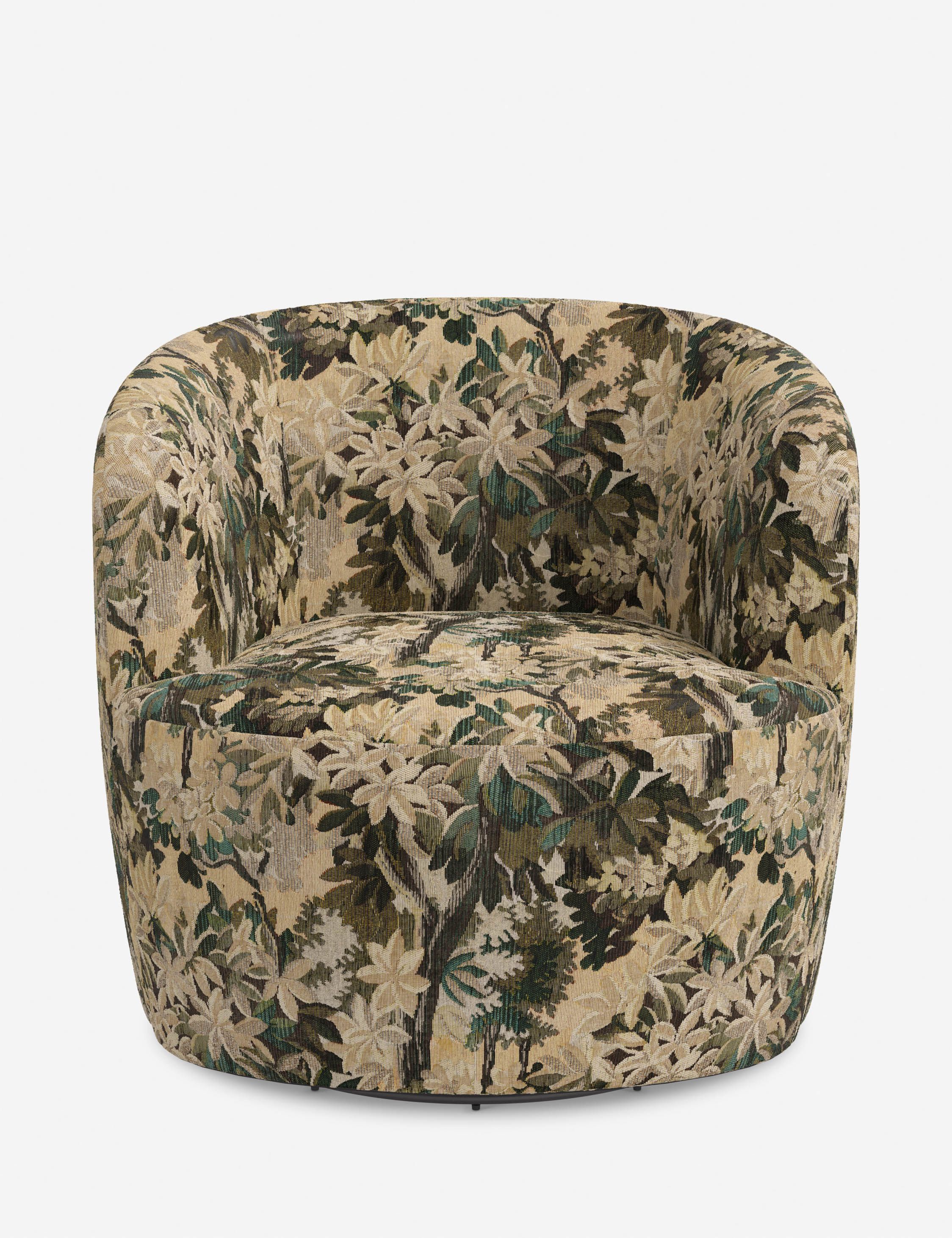 Jade Tapestry Swivel Chair with Plush Sculpted Shape