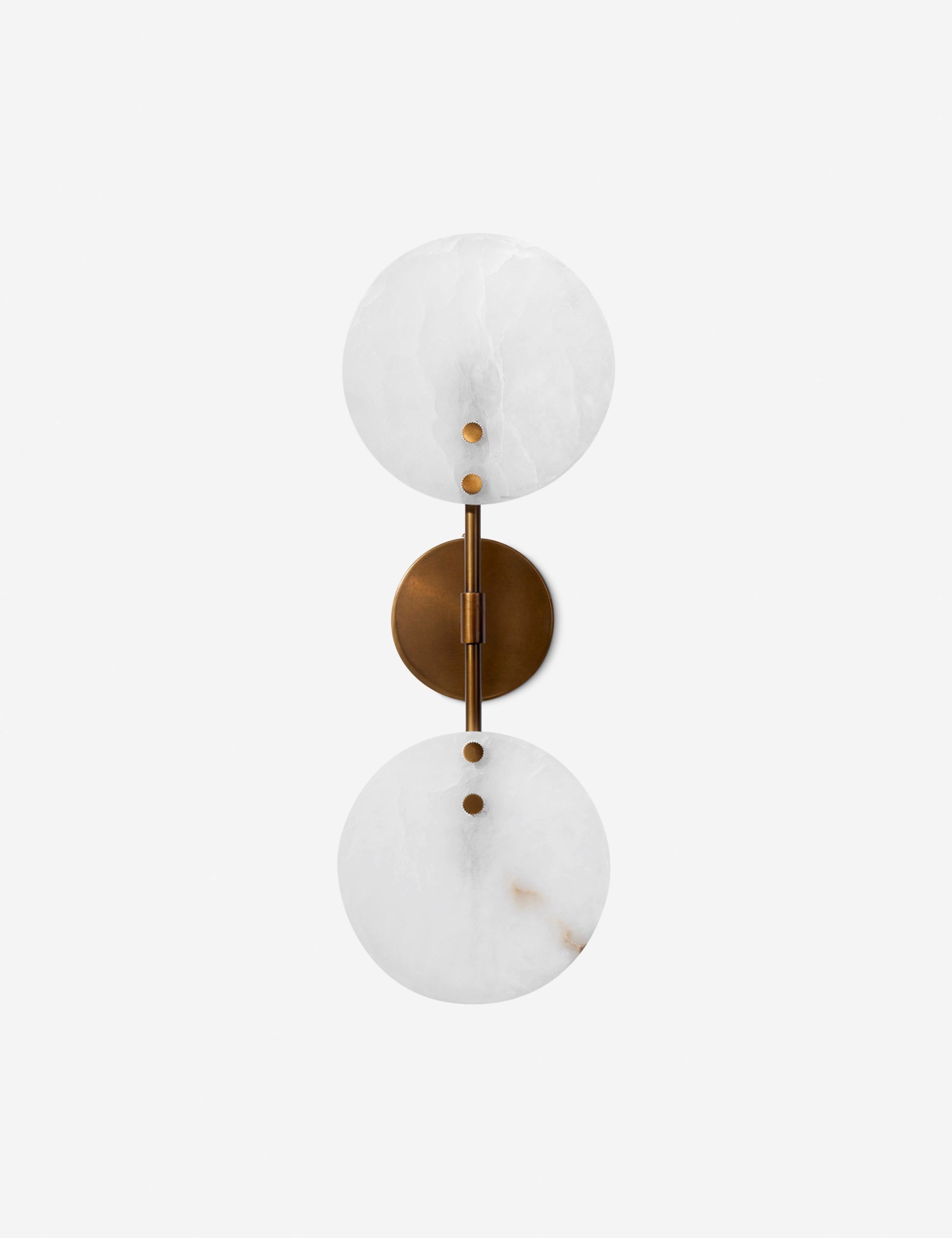 Antique Brass and Alabaster Double Disc Sconce