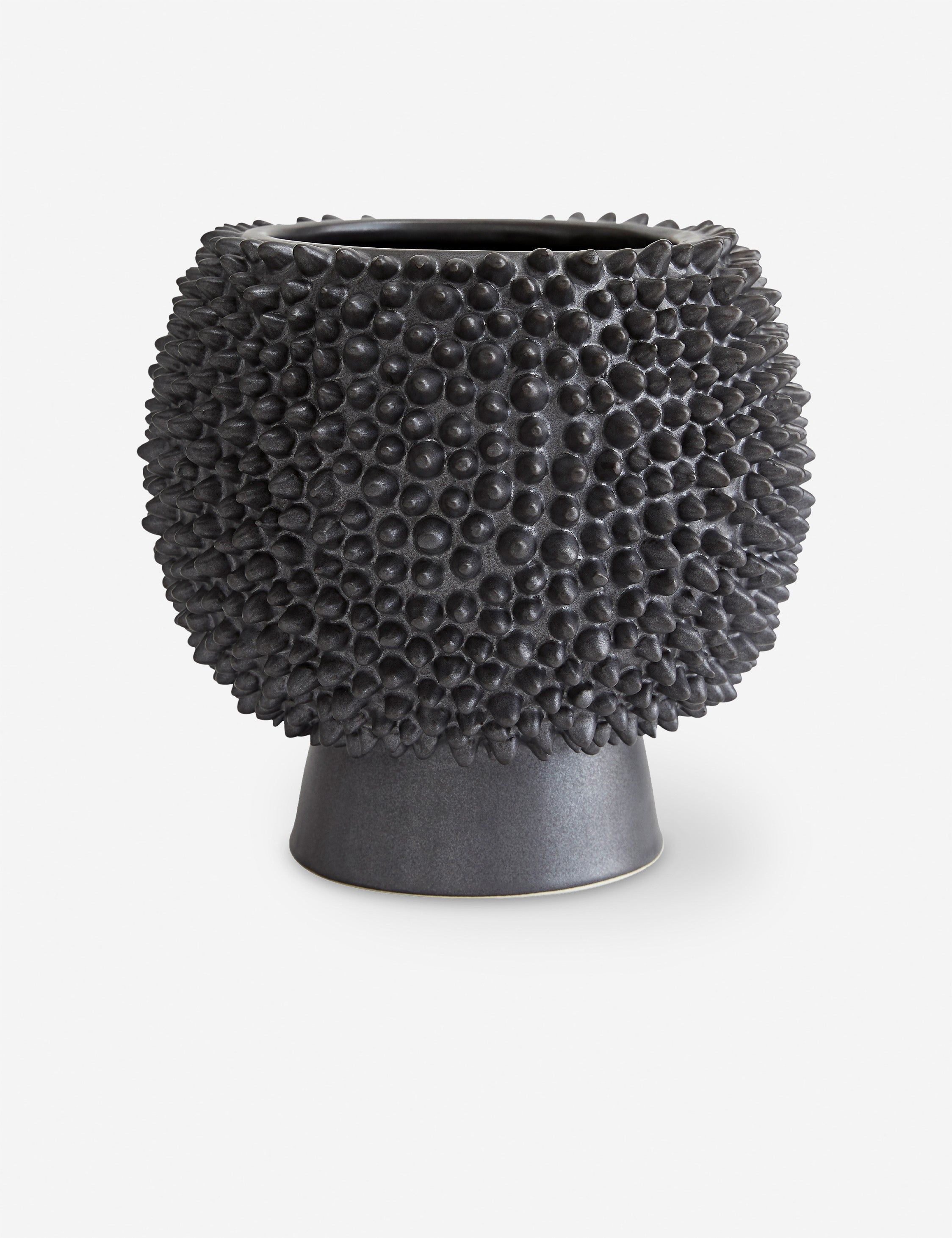 Matte Black Textured Ceramic Table Vase