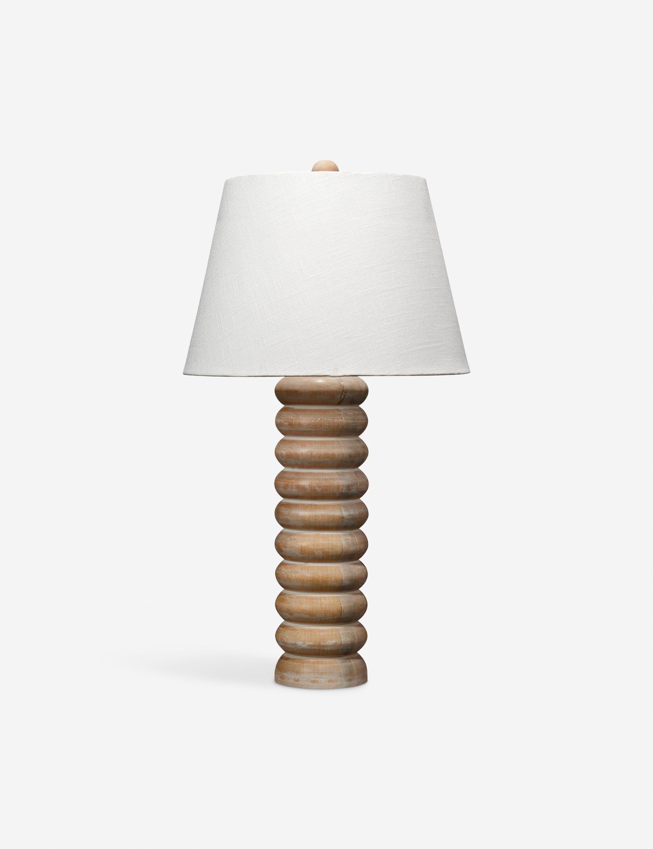 Natural Bleached Wood Beaded Table Lamp with Linen Shade