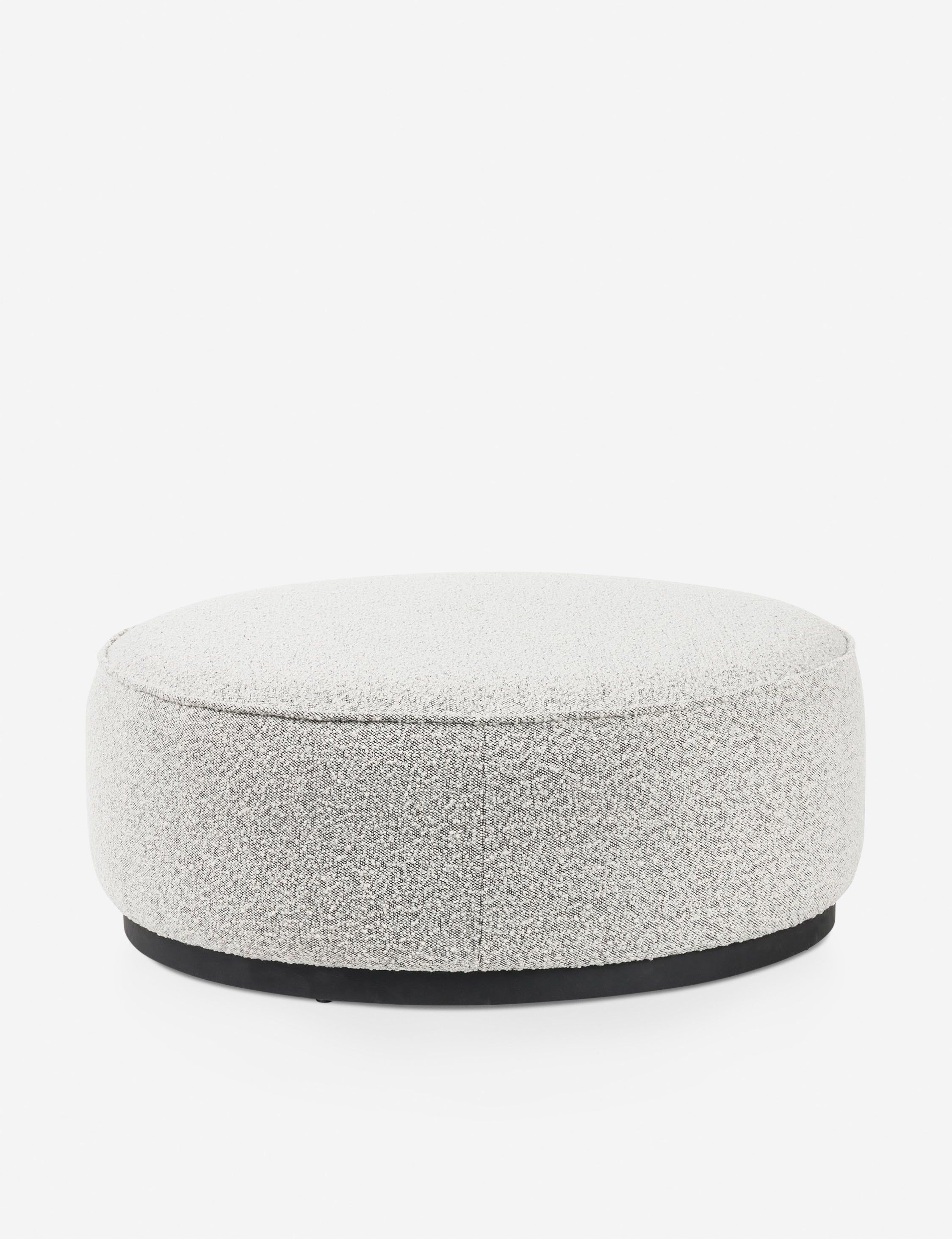 Contemporary 36" White Round Boucle Ottoman