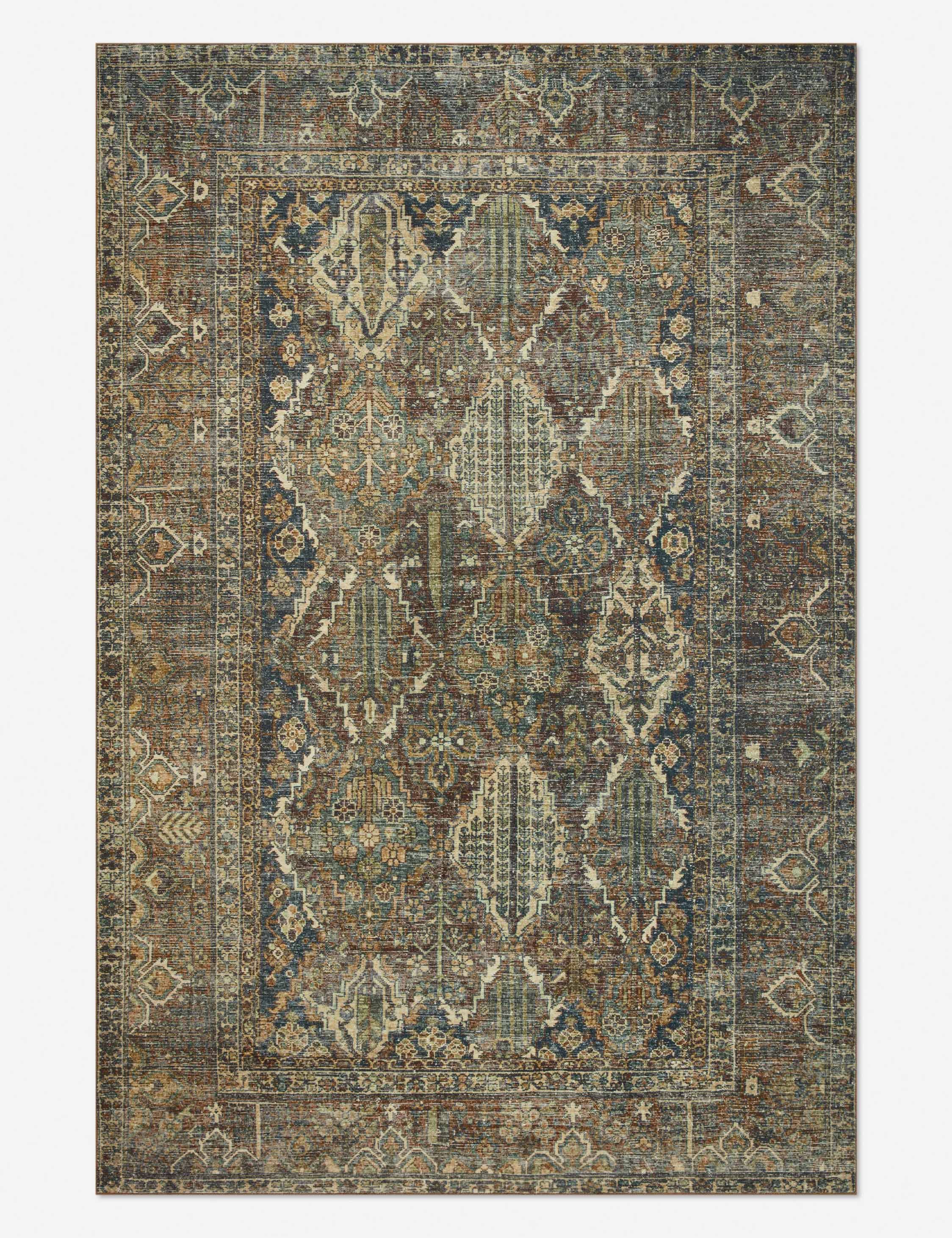 Vintage Spice & Blue Washable Accent Rug - 2'3" x 3'9"