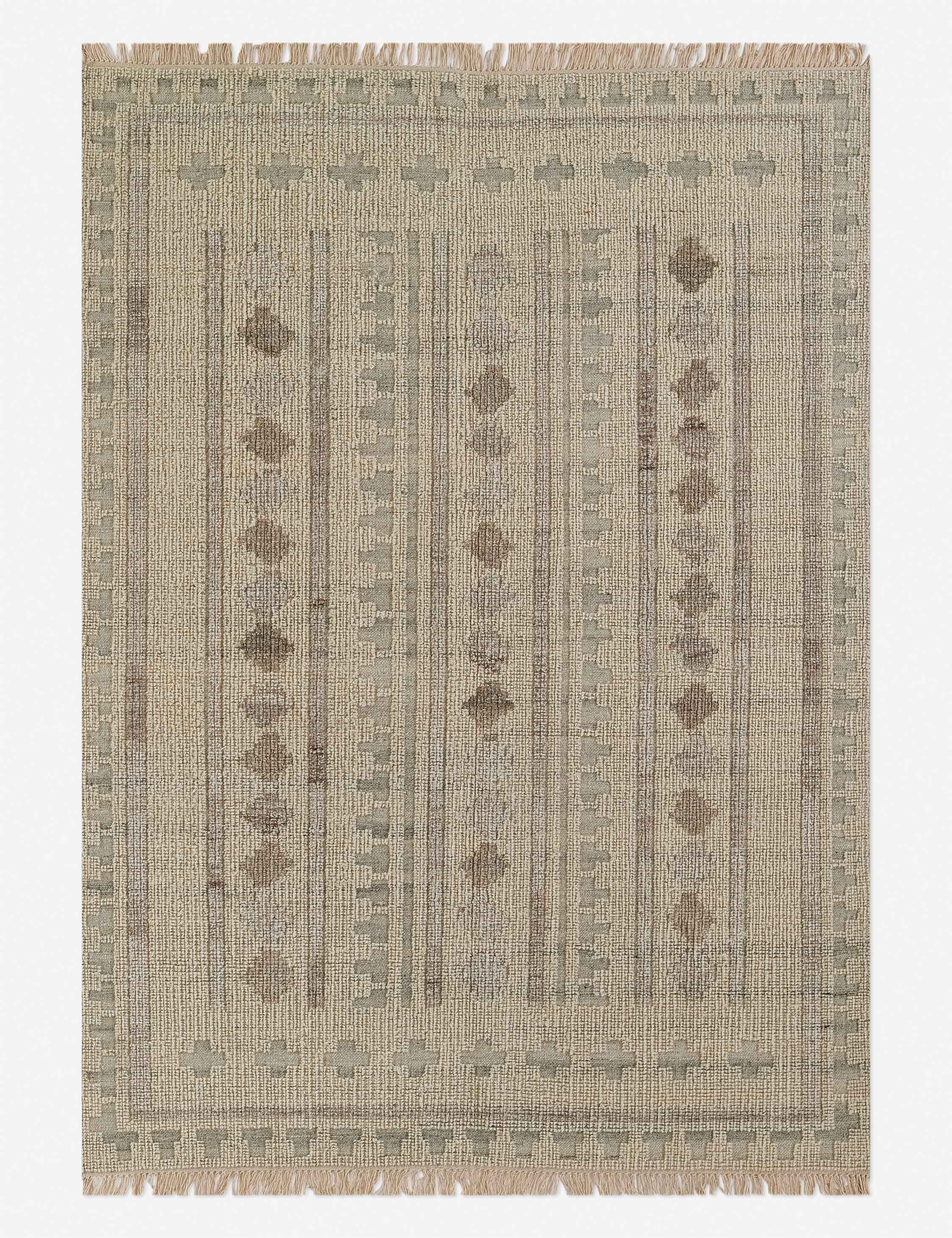 Ivory Handwoven Wool Runner Rug with Geometric Pattern