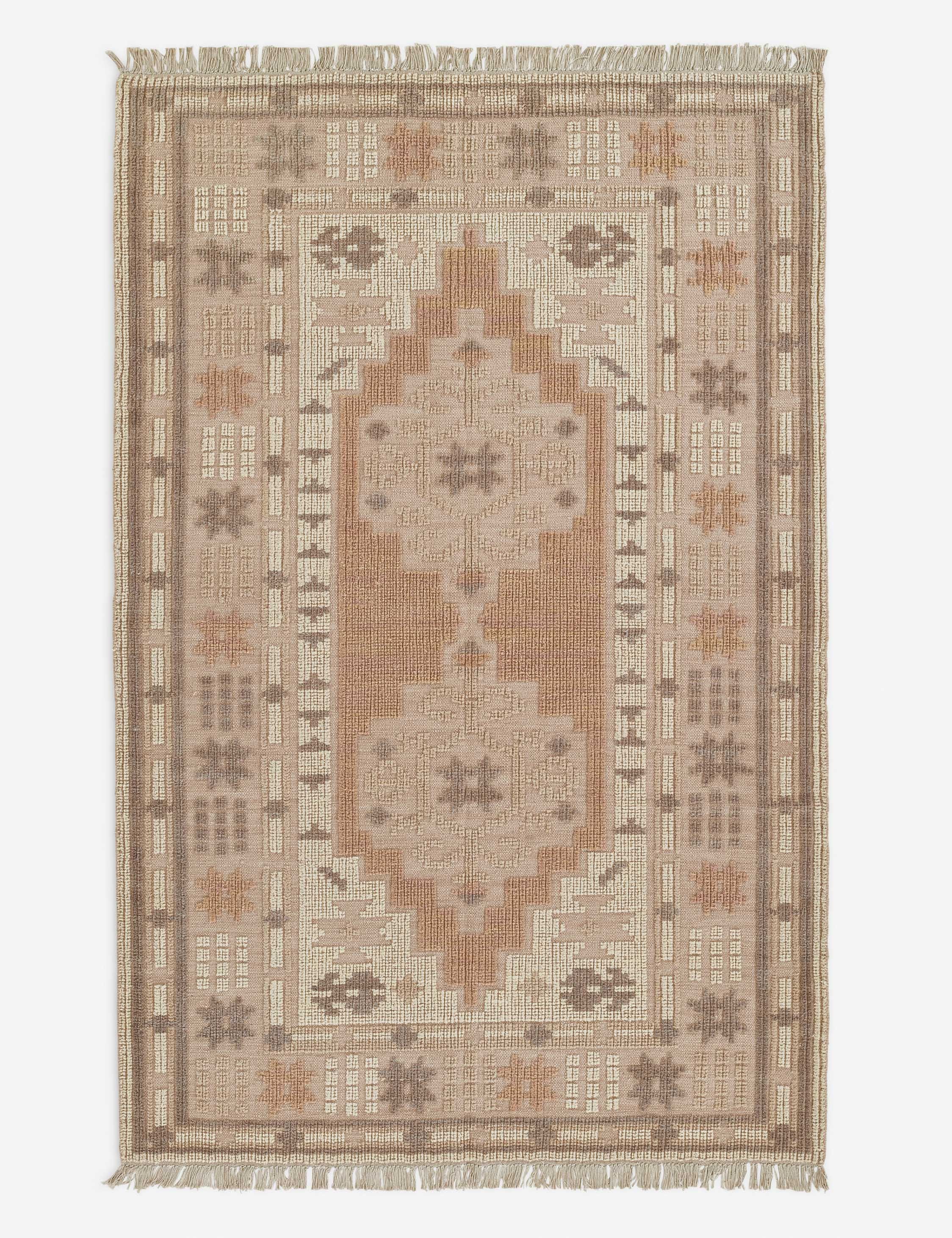 Blush and Earth Handwoven Wool Medallion Rug - 3'6" x 5'6"