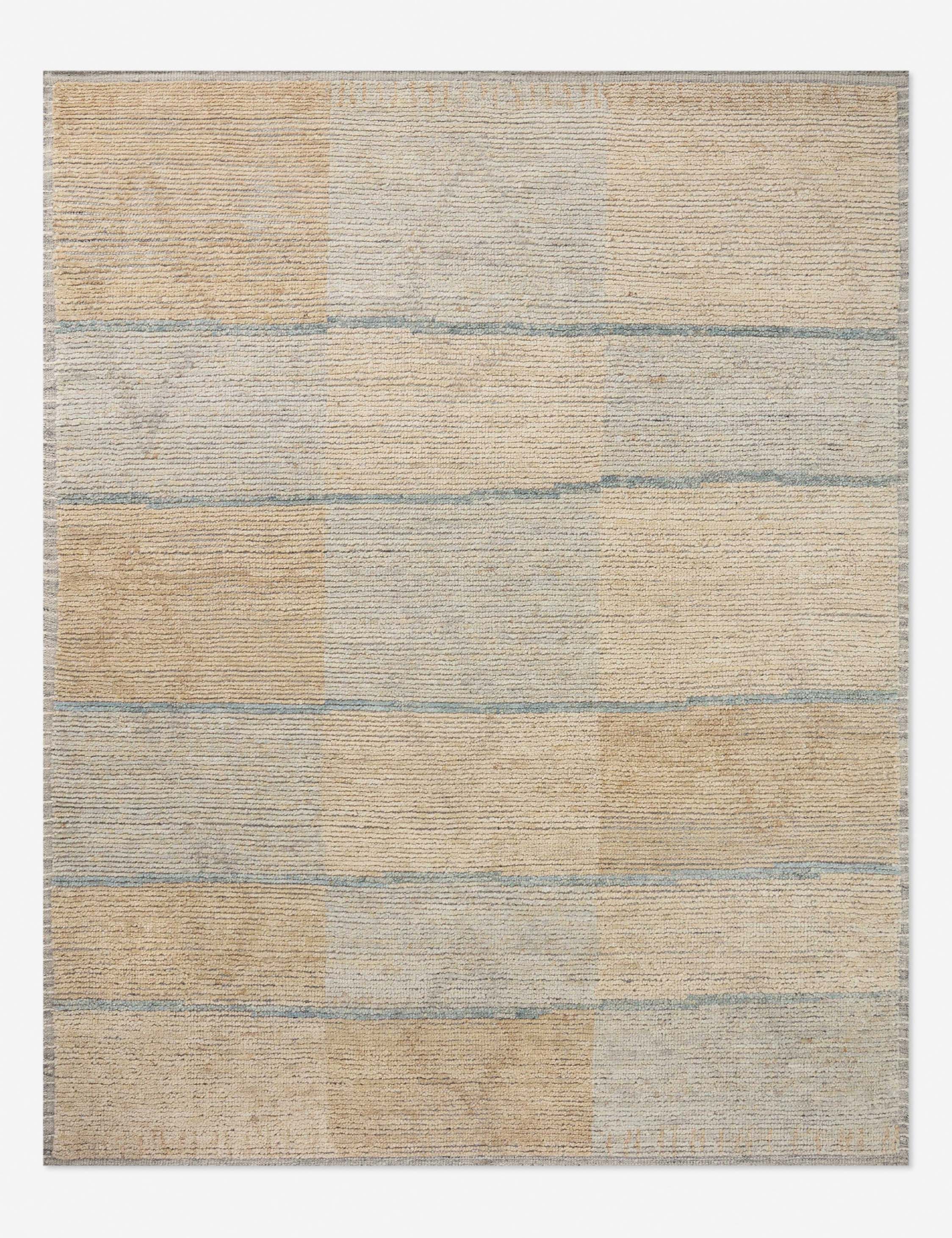 Sky and Wheat Hand-Knotted Wool Geometric Rug 5'6" x 8'6"