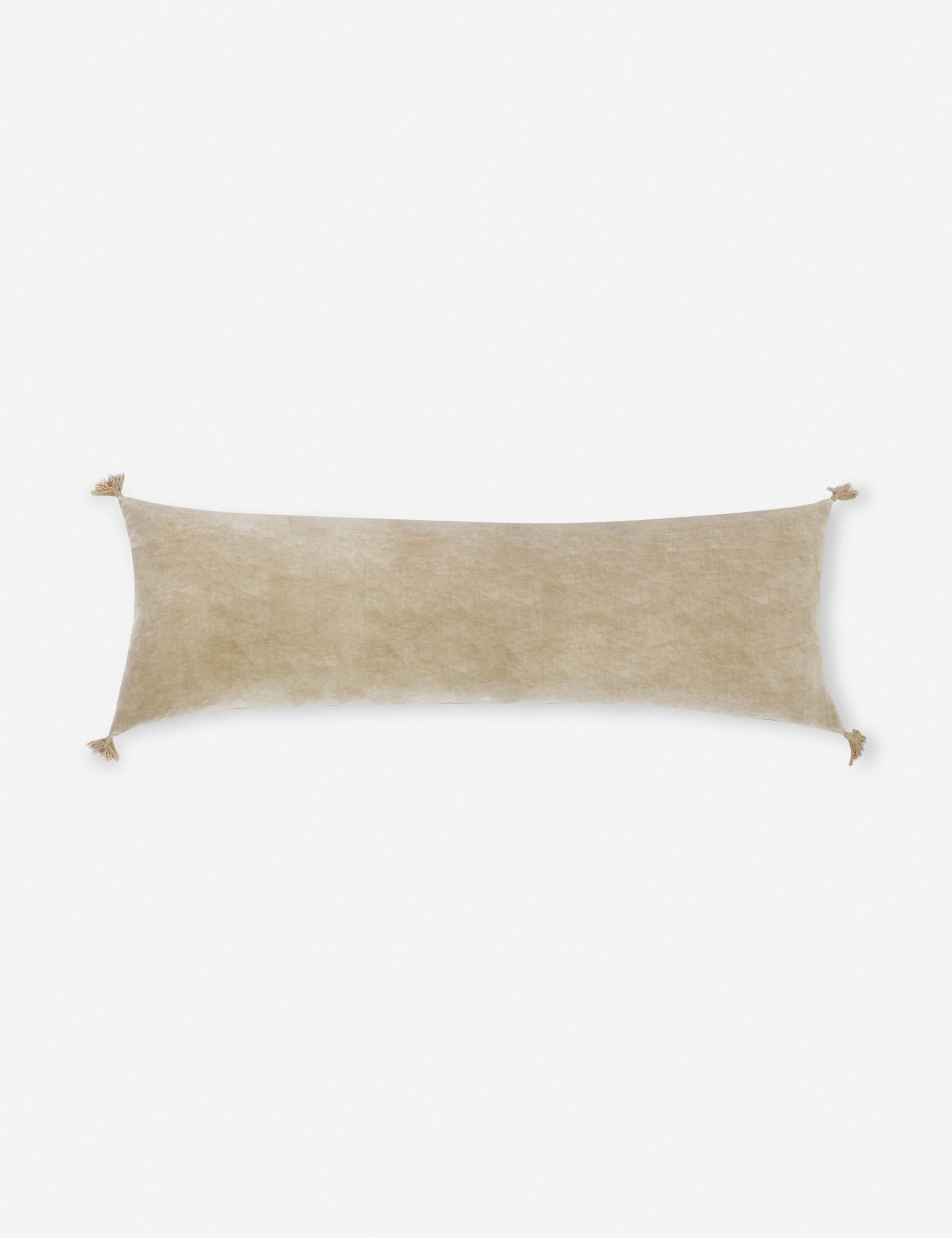 Taupe Velvet Lumbar Throw Pillow with Tassels