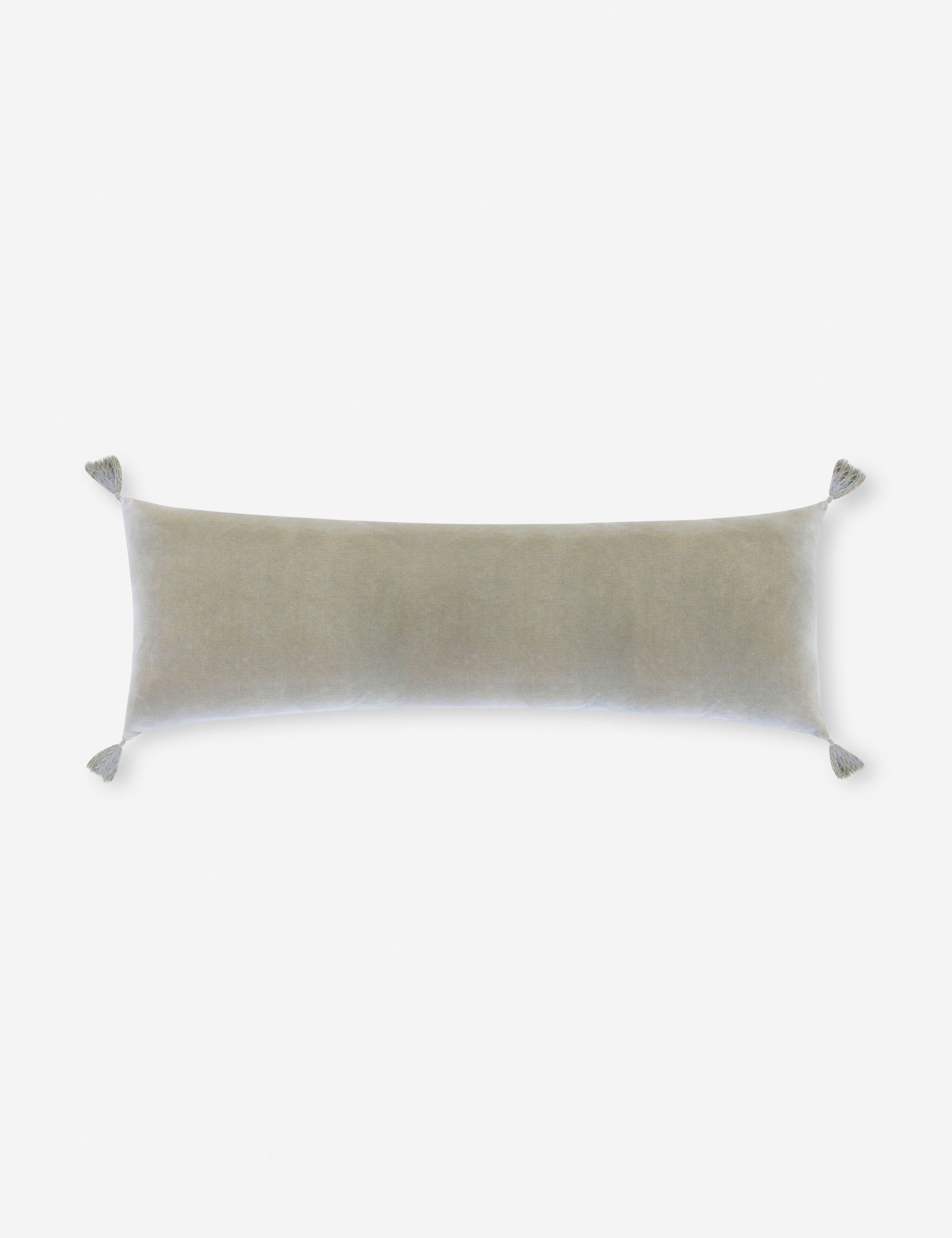 Gray Velvet Lumbar Pillow with Tassels