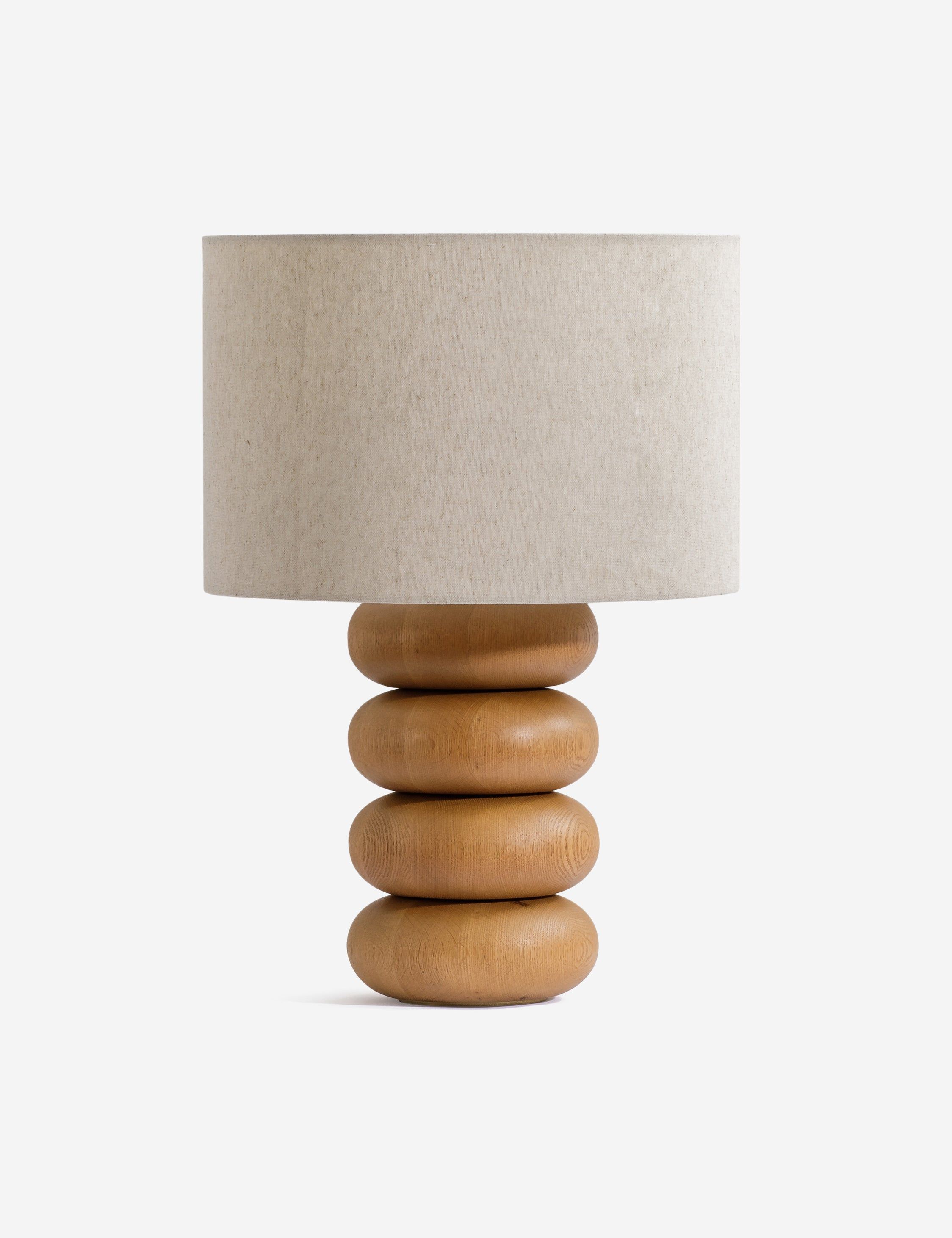 Natural Oak Sculptural Table Lamp with Linen Shade