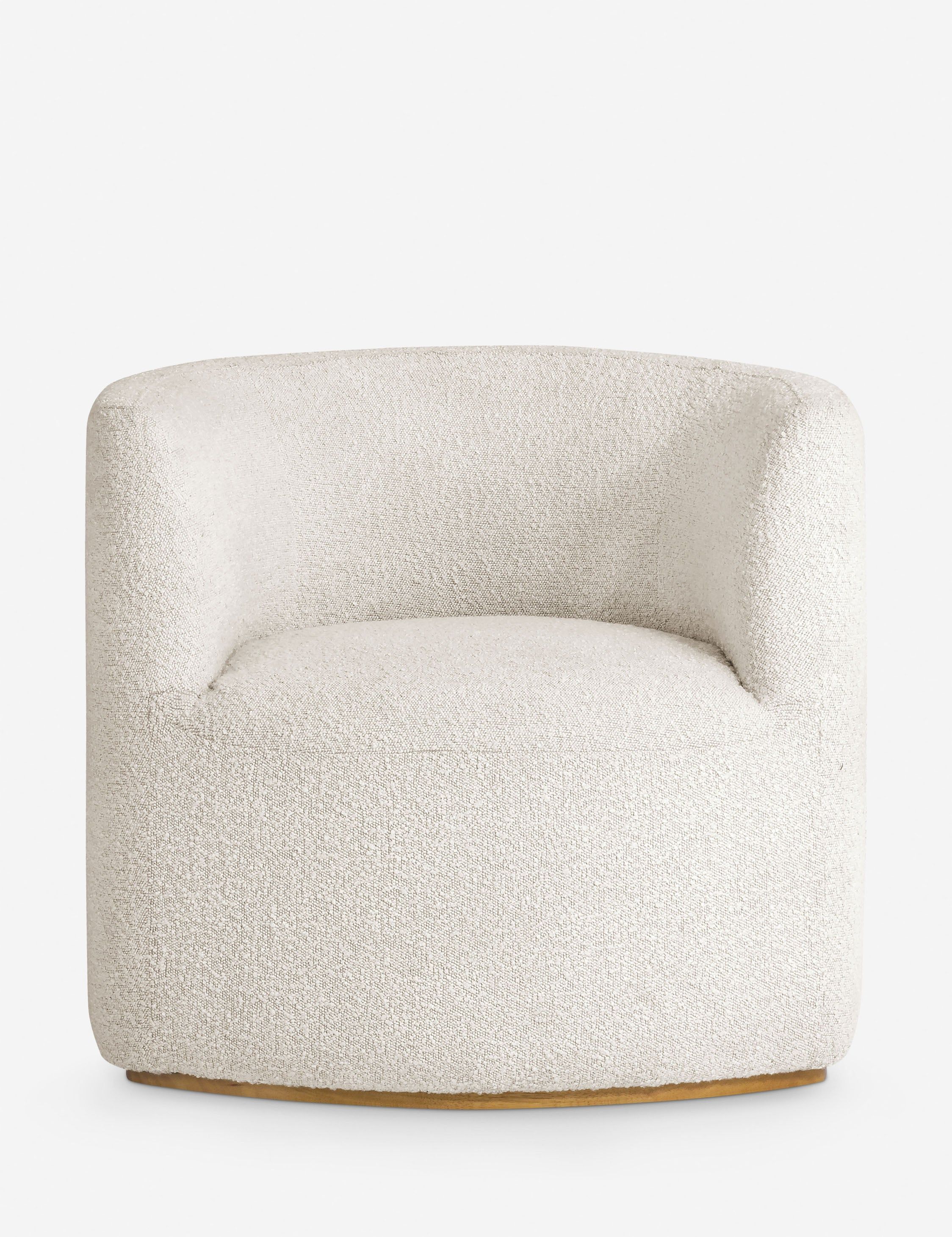 Ivory Boucle Barrel Accent Chair with Manufactured Wood Base