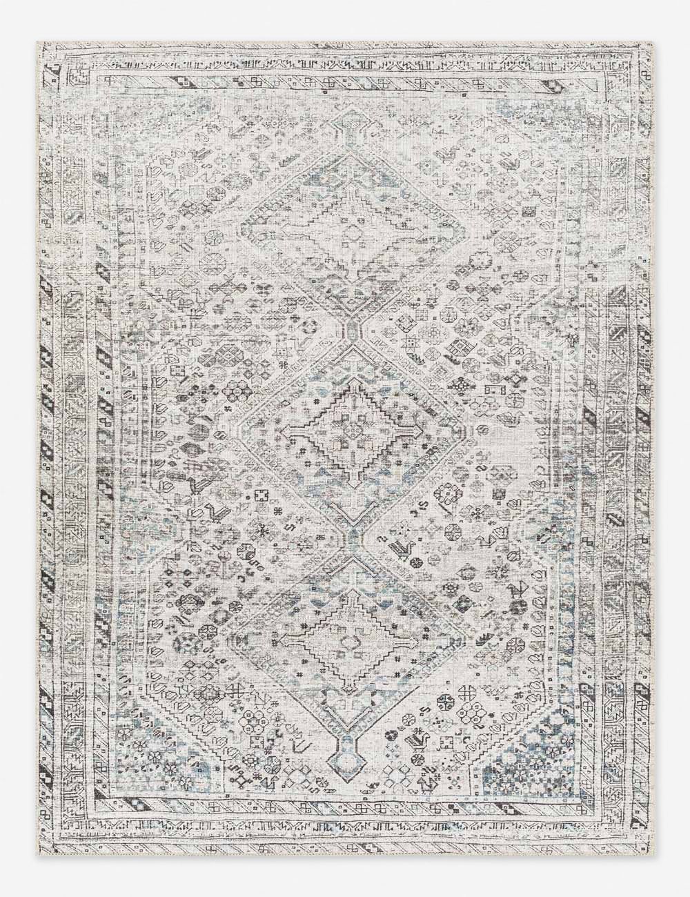 Cade Washable Blue Chenille Wool Rectangular Rug 6'7" x 9'