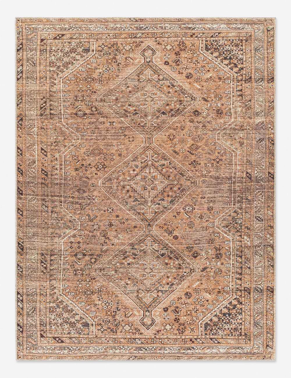 Burnt Orange Chenille Rectangular Washable Rug, 2' x 2'11"