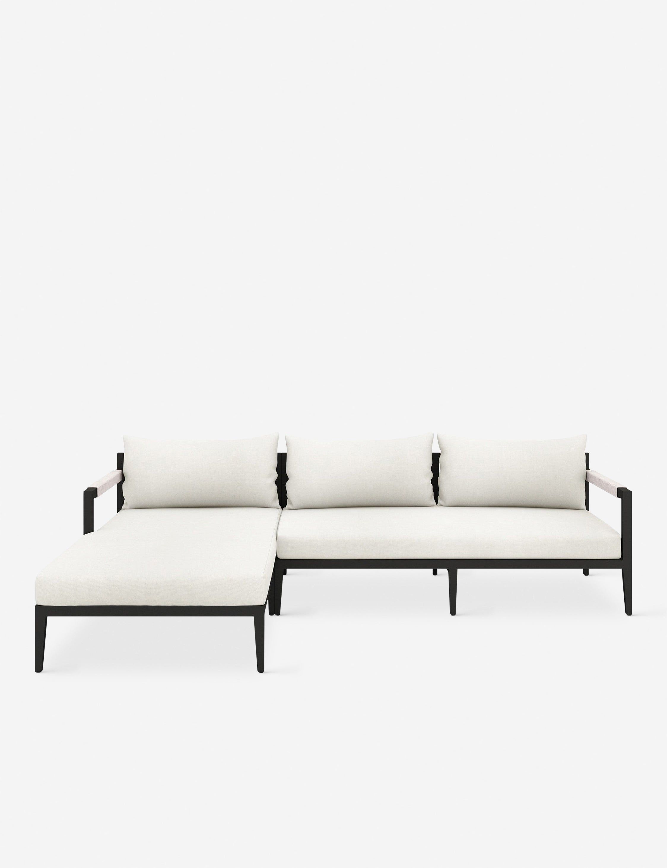 Bronze Metal Three-Seater Outdoor Sectional Sofa with White Performance Fabric