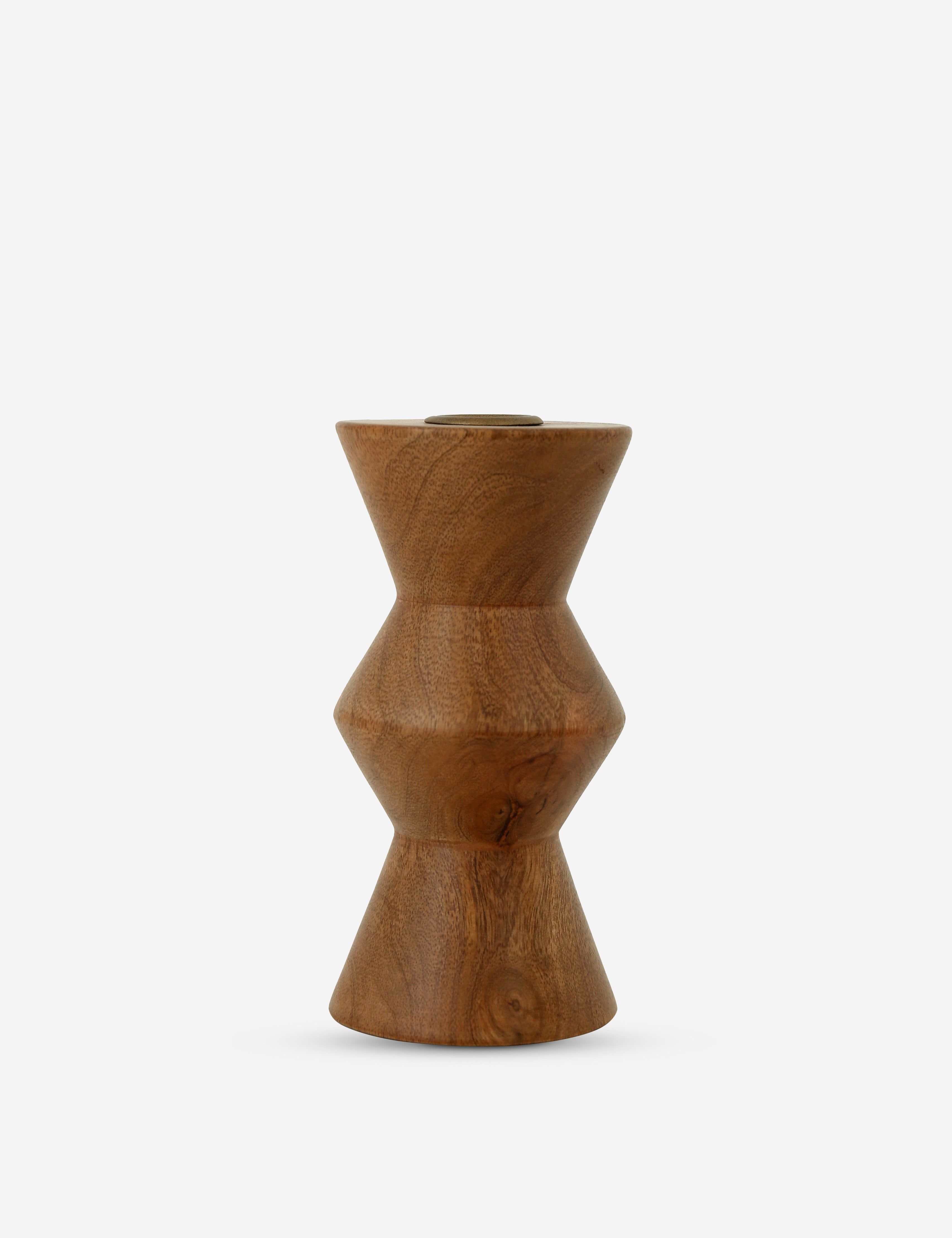 Small Brown Mango Wood Geometric Candle Holder