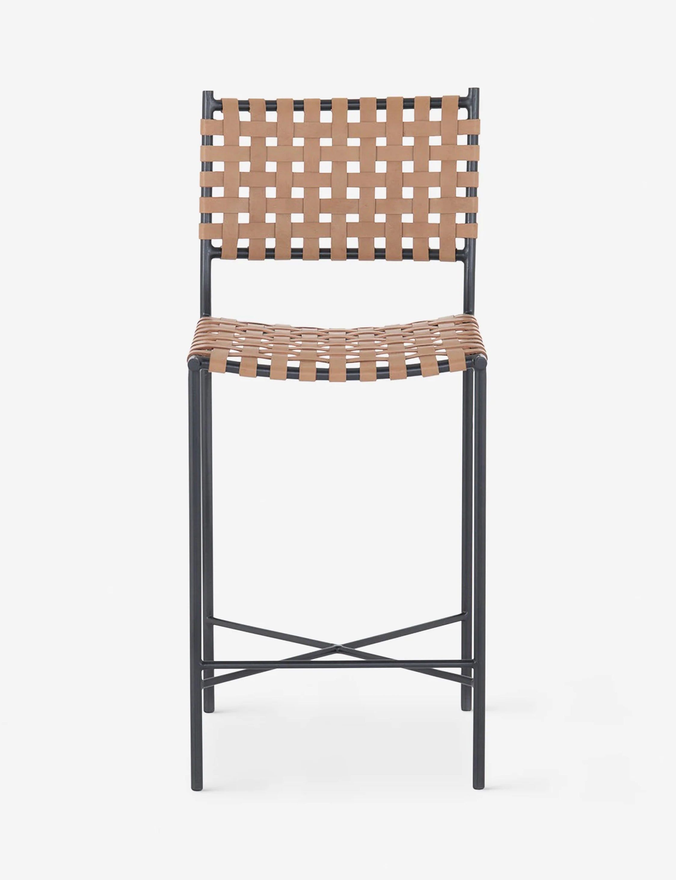 Modern Farmhouse Natural Leather Counter Stool in Gray/Brown
