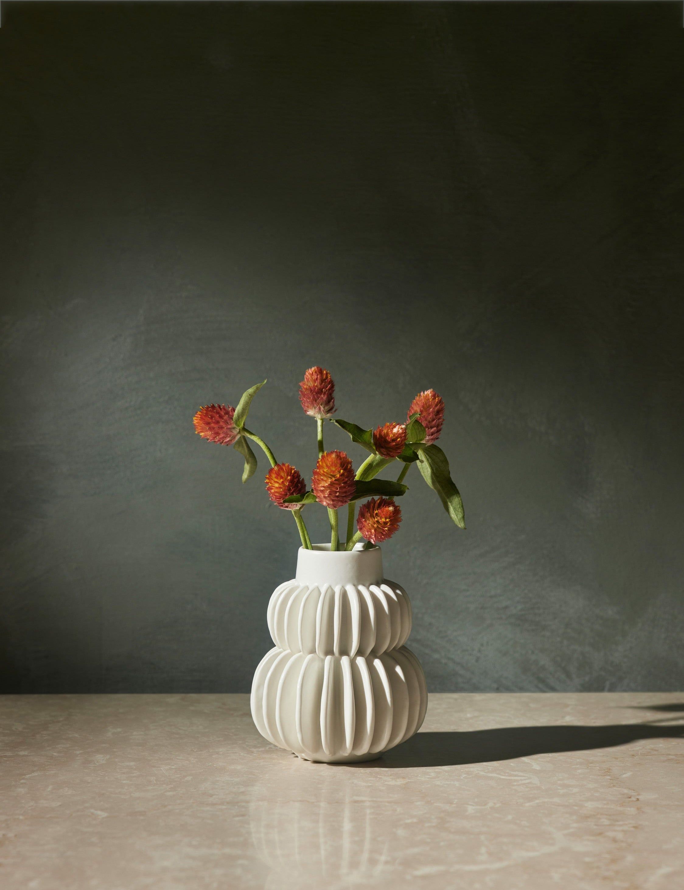 White Pleated Ceramic Vase with Sculptural Design