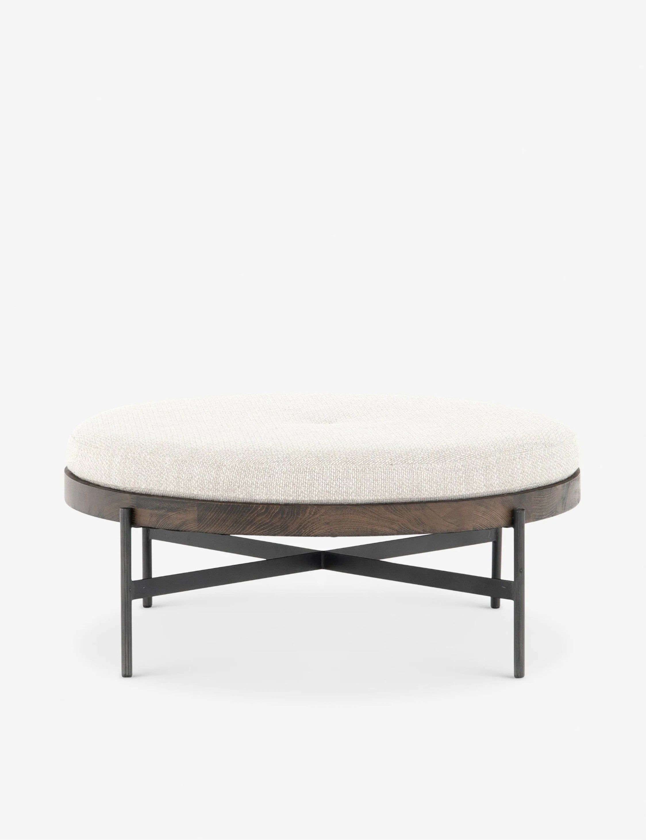 Emile Contemporary Cream Tufted Round Ottoman, 39"