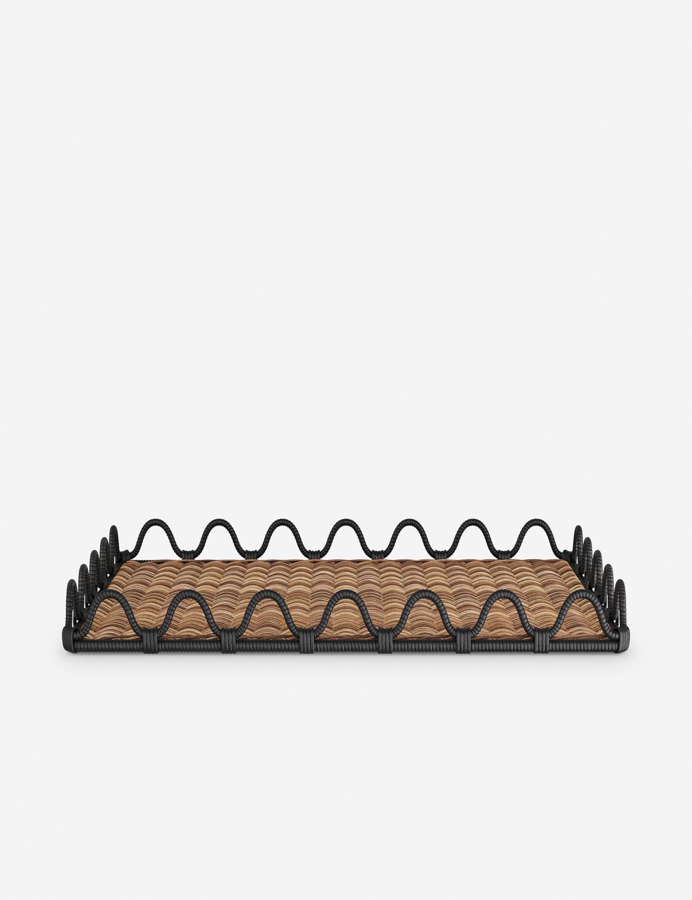 Natural Rectangular Rattan Tray with Black Accents