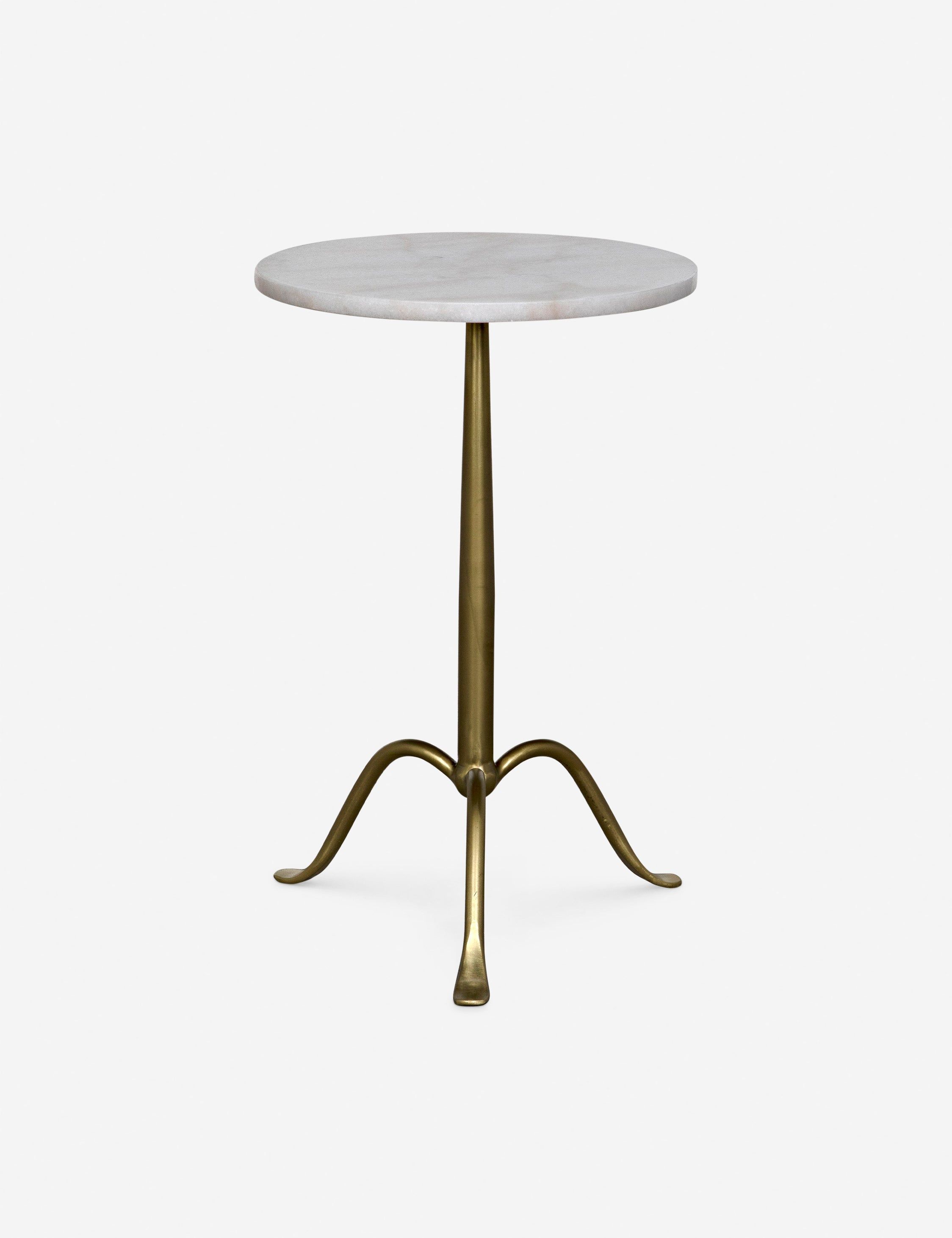 Round Stone and Metal Side Table with Antique Brass Finish