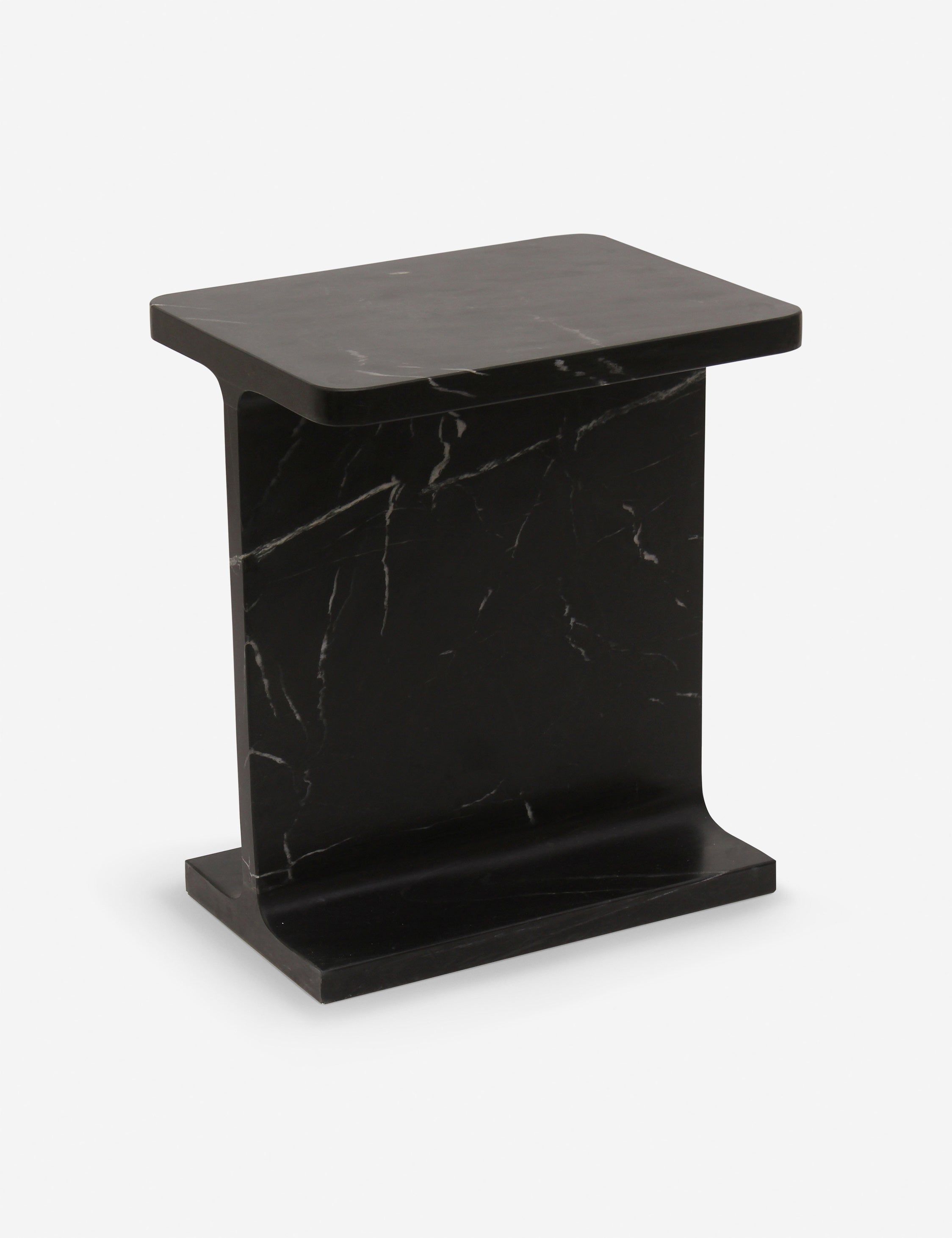 Modern Black Marble Rectangular Accent Table with Storage
