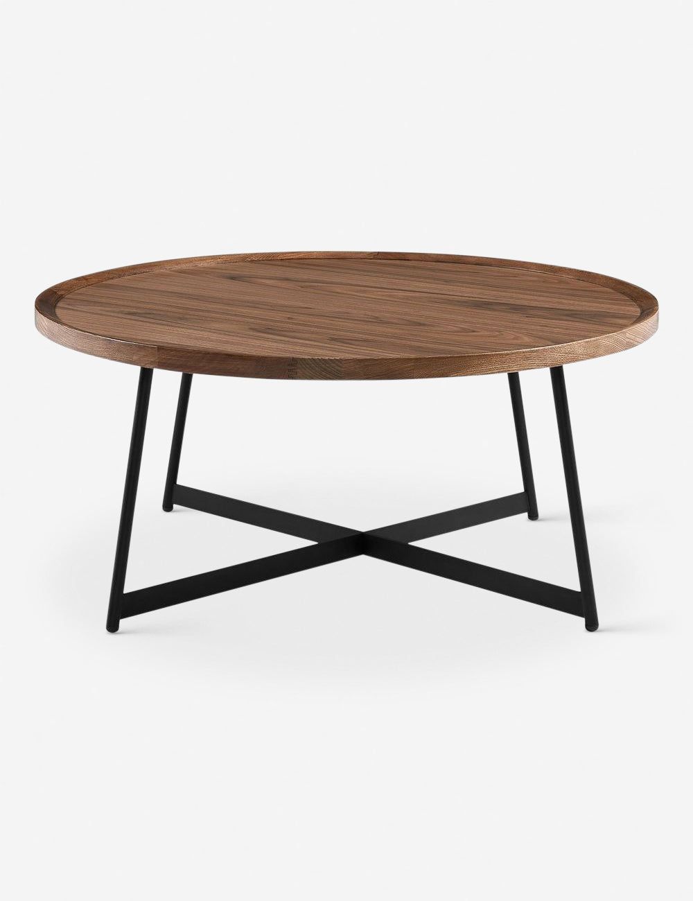 Modern Farmhouse 35" Round Walnut Coffee Table with Steel Base