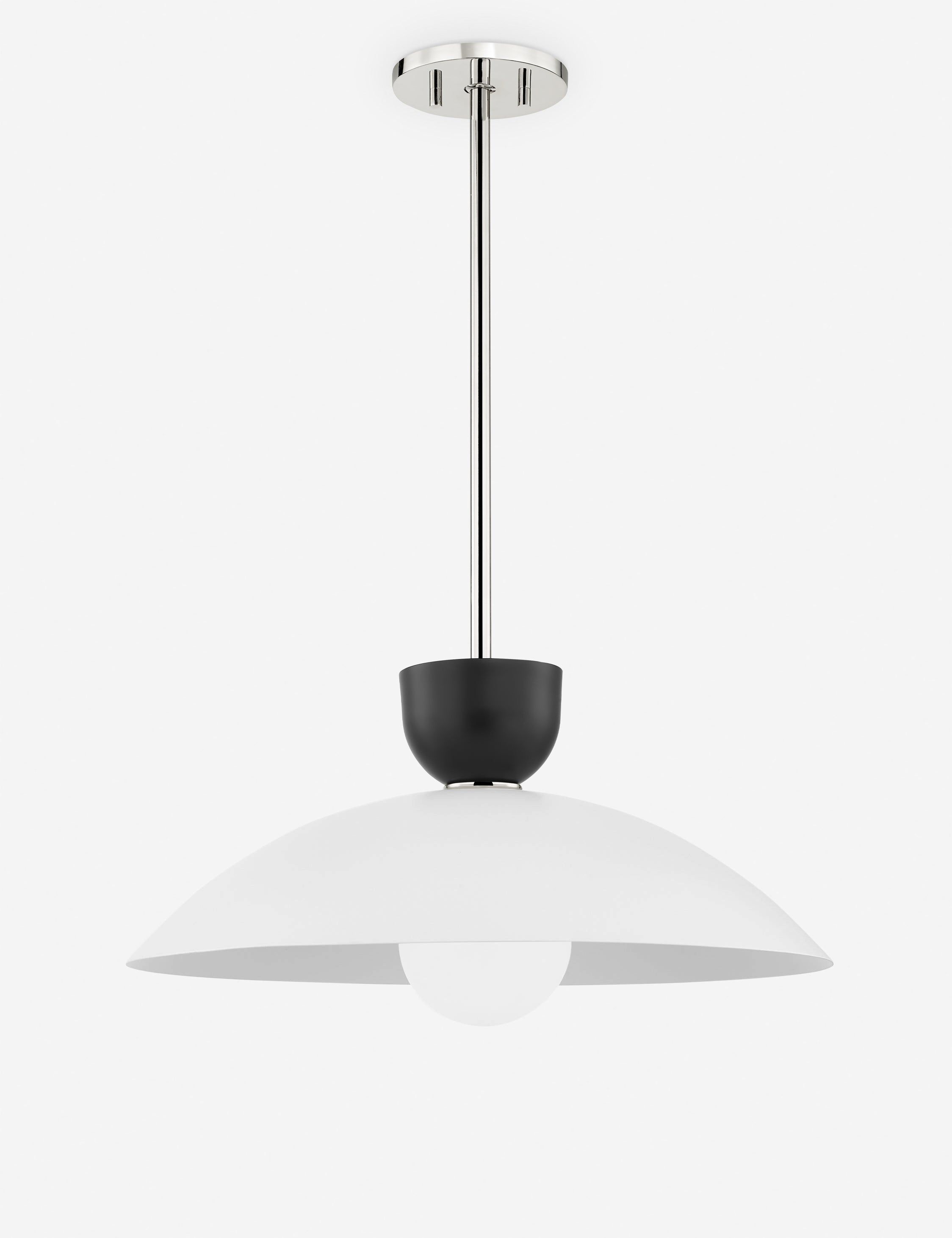 Contemporary Polished Nickel Bowl Pendant Light with White Metal Shade