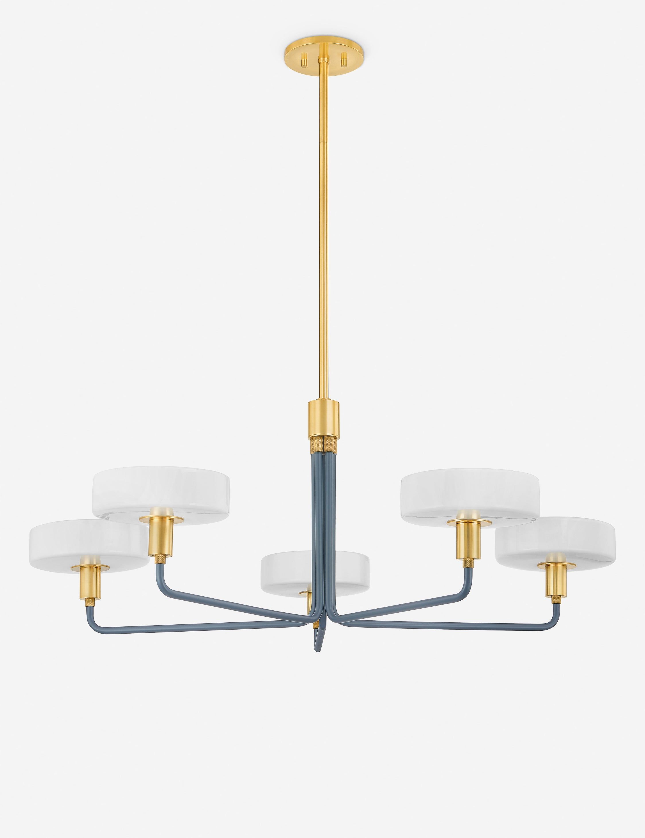 Slate Blue and Brass 39" Modern Chandelier with Opal Glass Shades