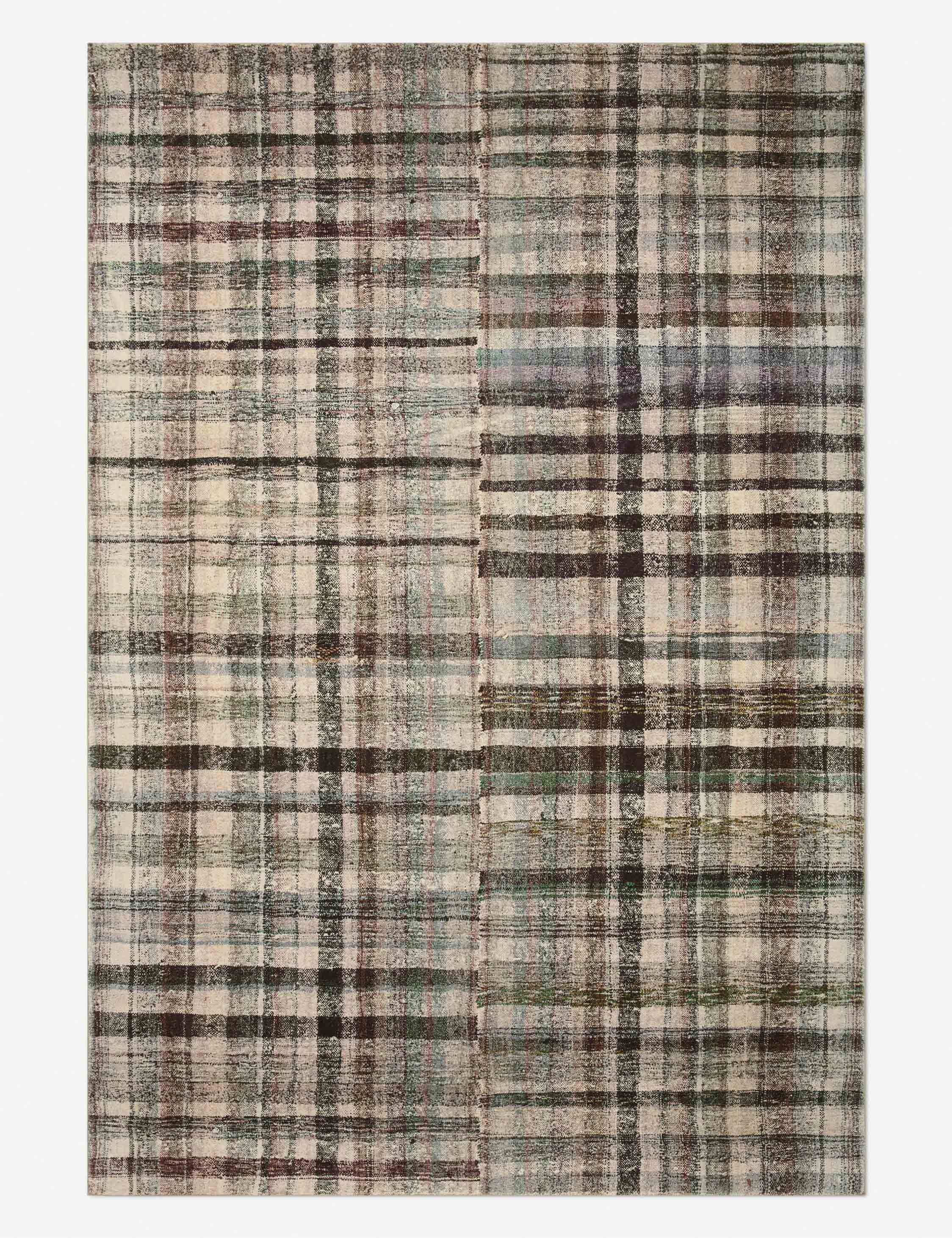 Ivory and Forest Plaid Synthetic 5' x 7' Area Rug