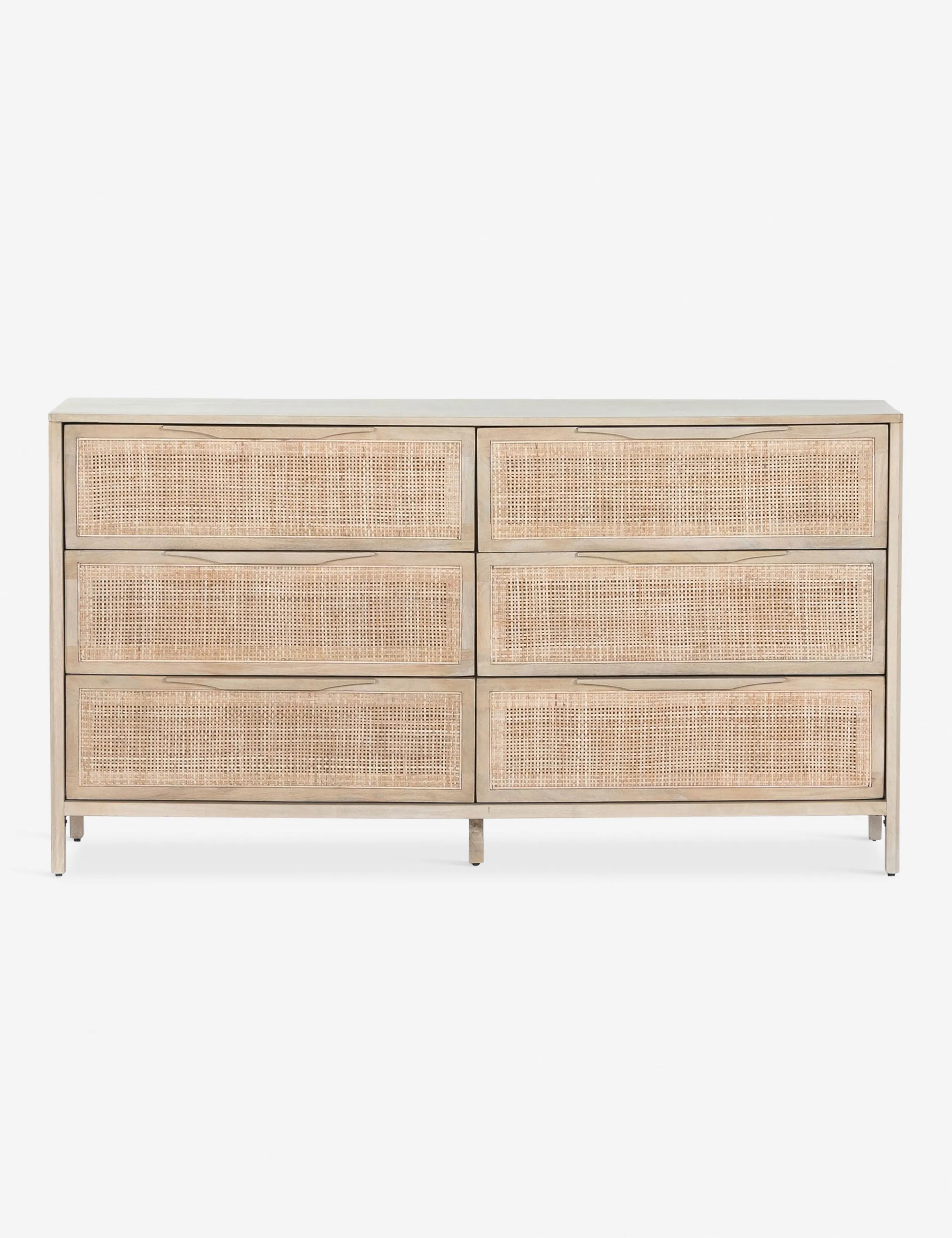 Coastal Charm Double Dresser with Mirror in Natural Mango & Woven Cane