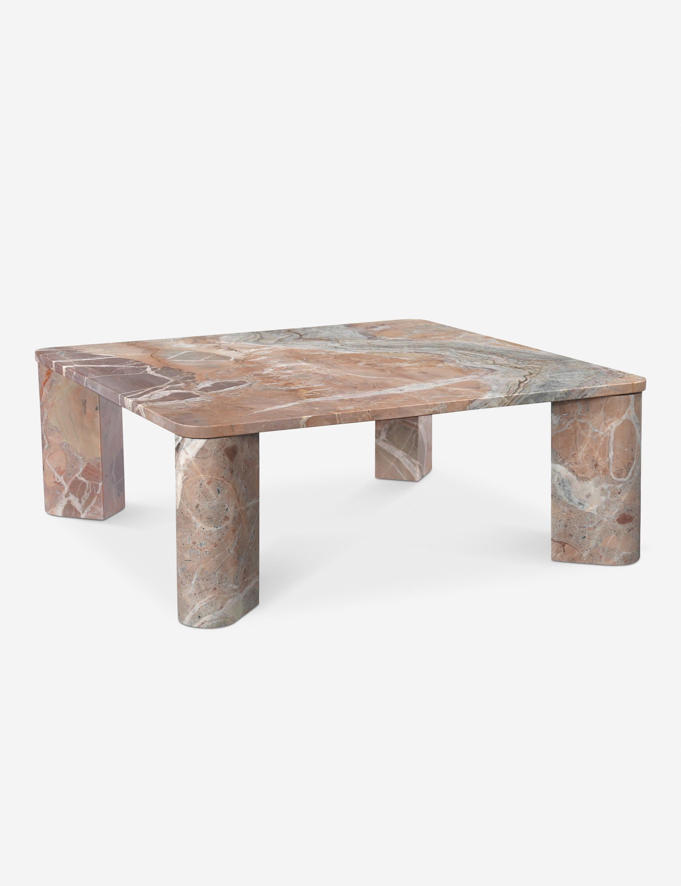 Square Orange Marble Coffee Table with Rounded Corners
