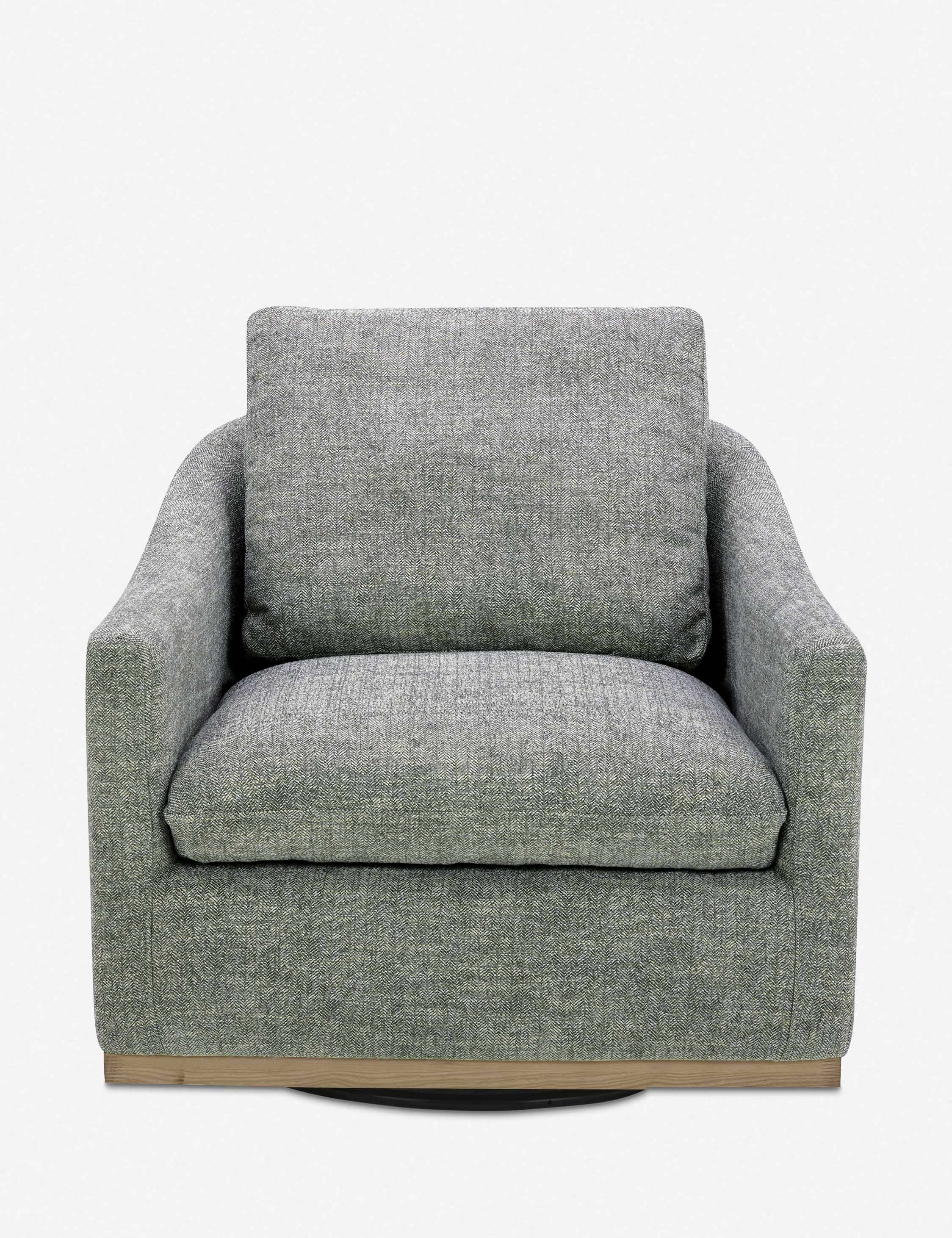 Moss Green Barrel Swivel Accent Chair with Wood Base