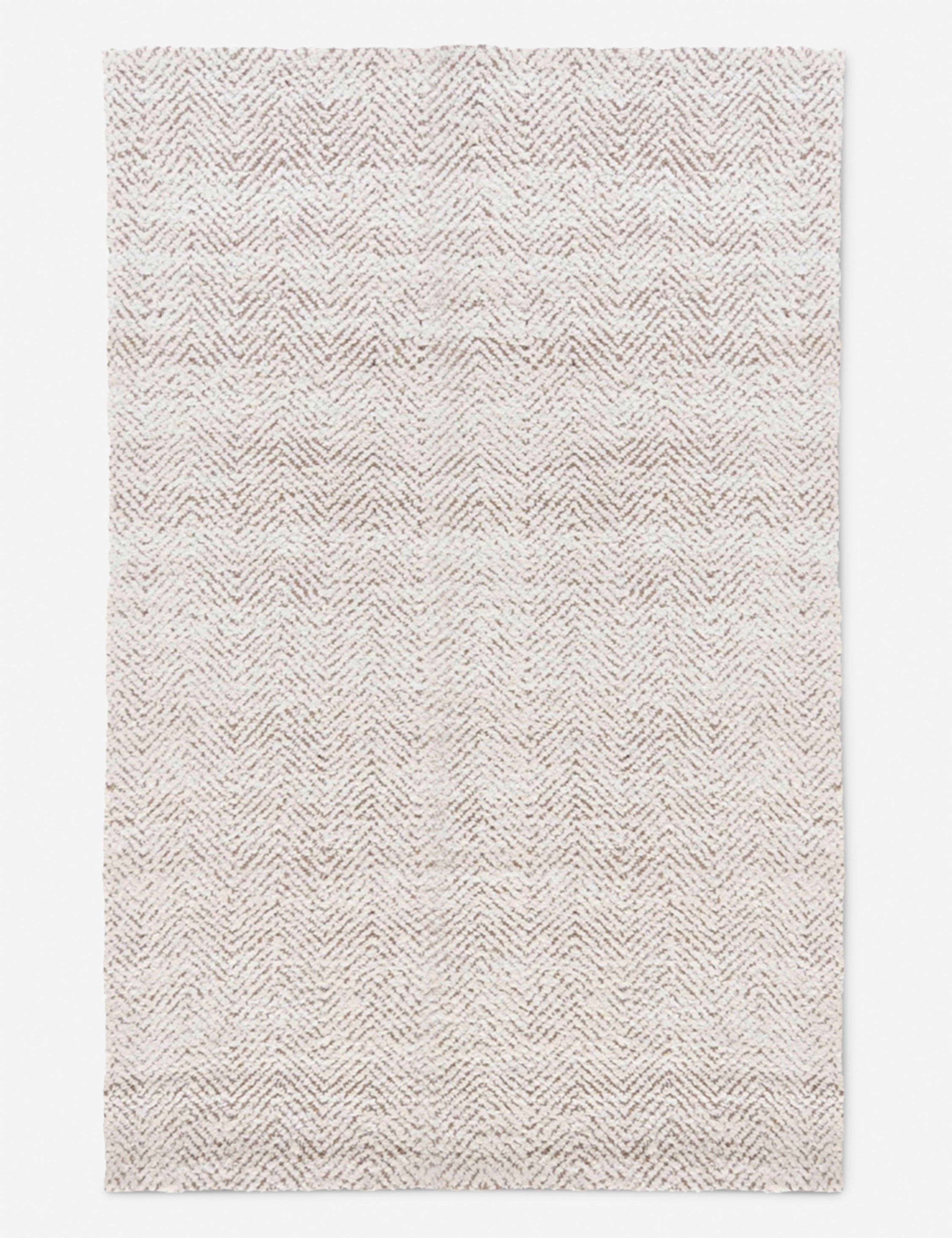 Ivory Herringbone Handwoven Wool Area Rug 5' x 8'