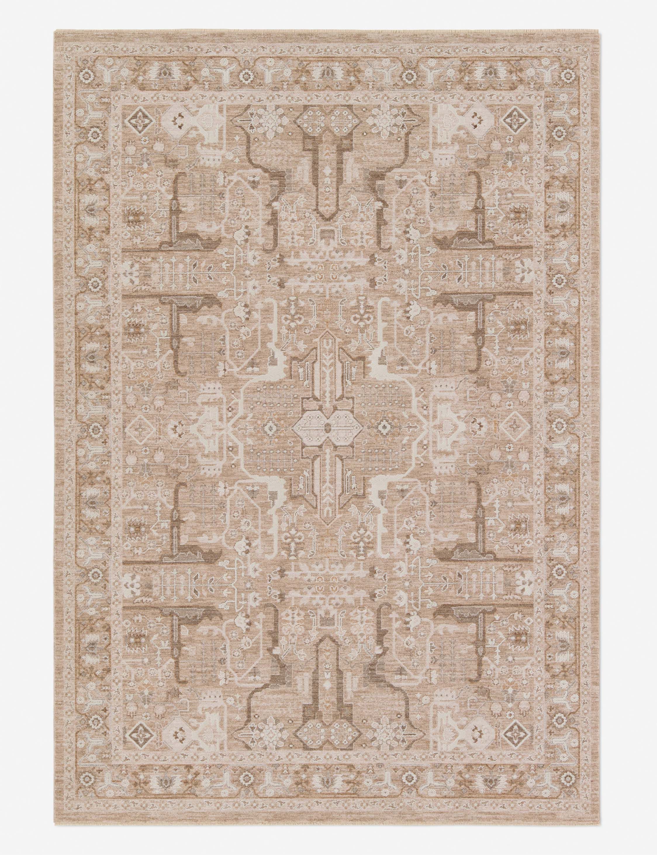 Natural Beige 4' x 6' Rectangular Wool and Synthetic Rug