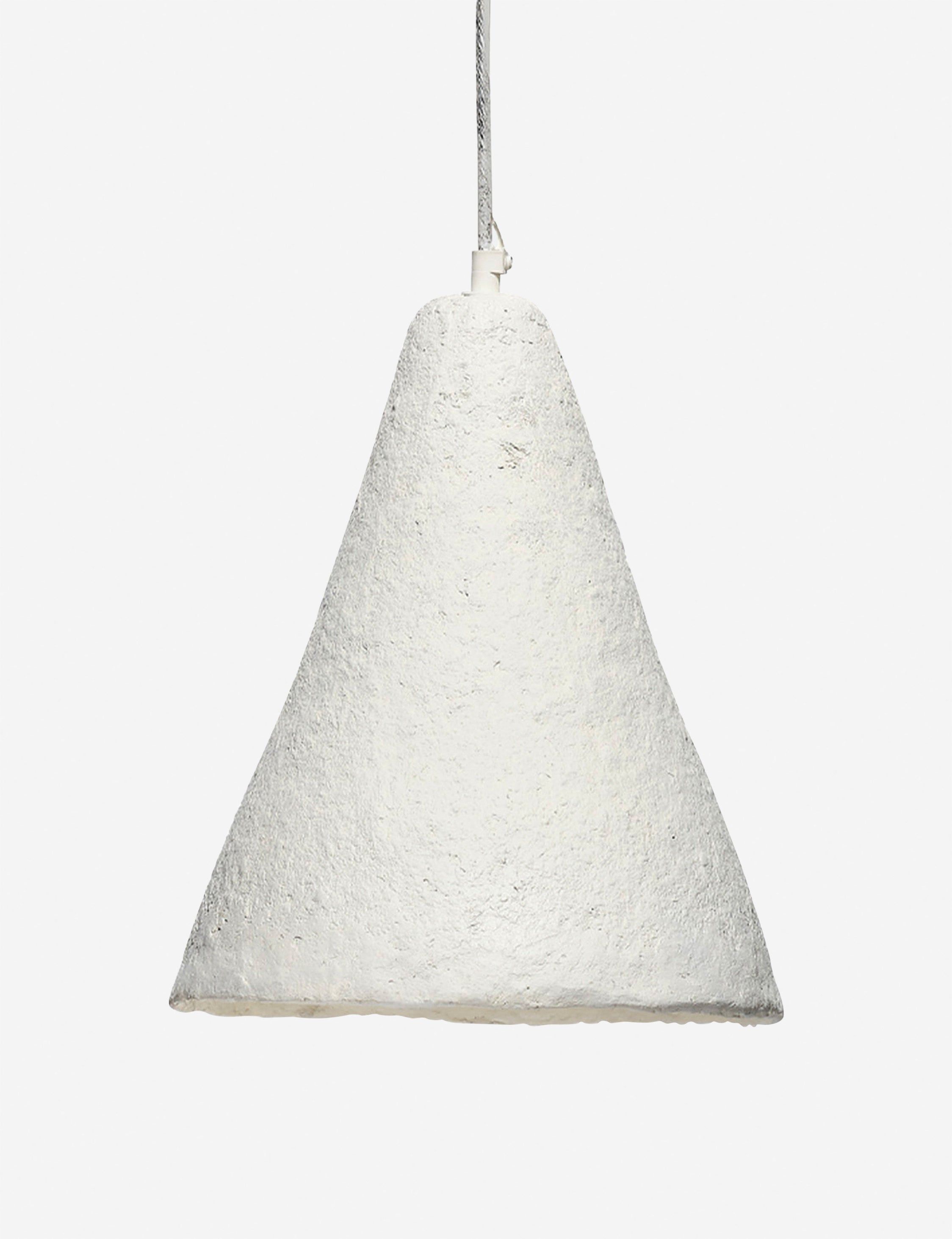 White Paper Mache Cone Pendant Light, 10.25" Diameter