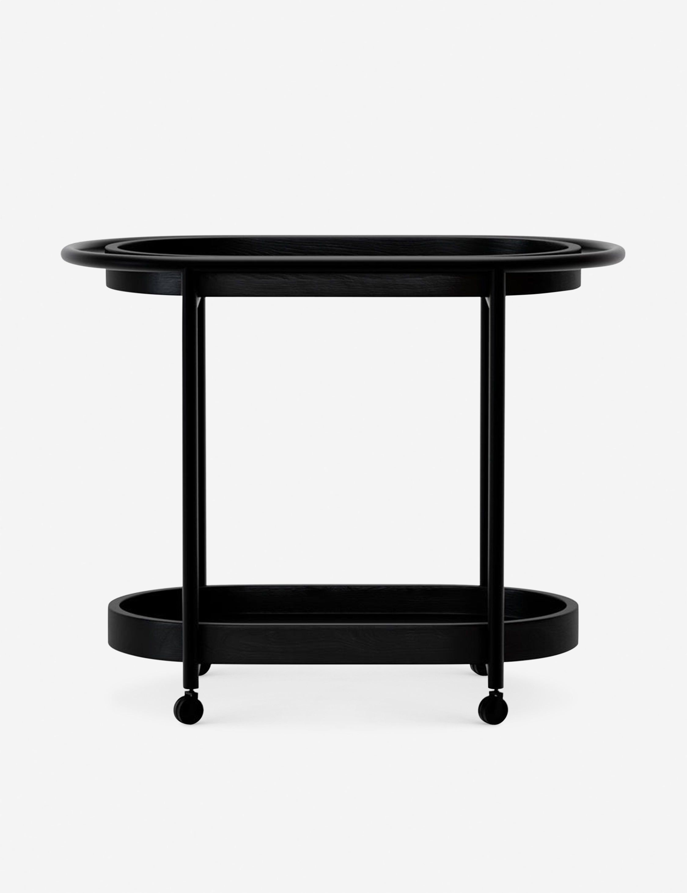 Orbit 36" Black Steel and Oak Bar Cart with Casters