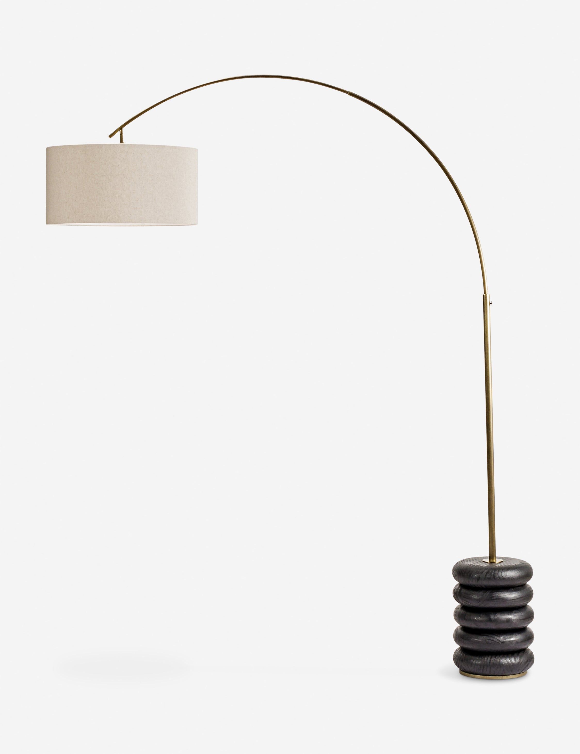 Linus Black Arc Floor Lamp with Natural Linen Shade