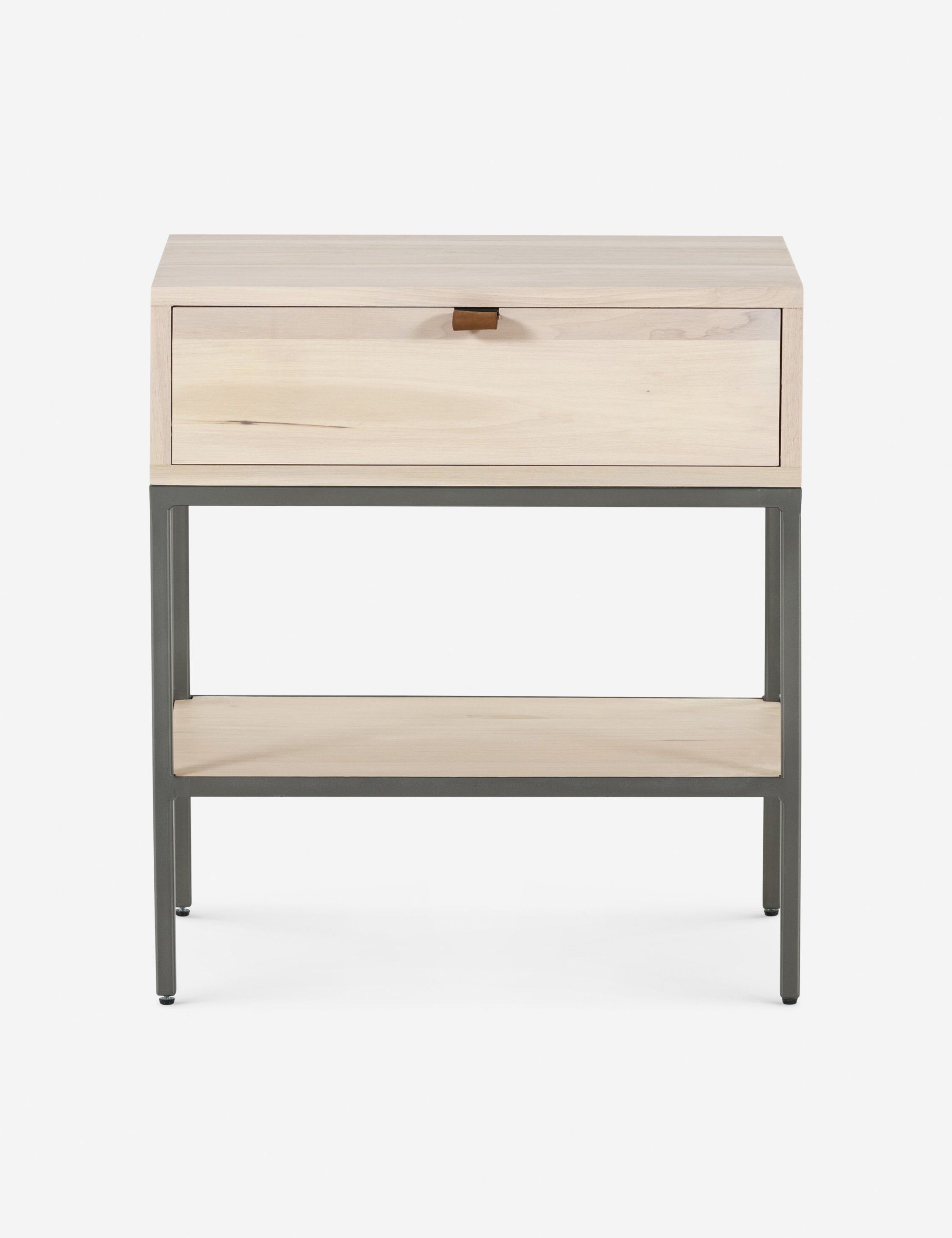 Modern Dove White Poplar Nightstand with Leather Pull