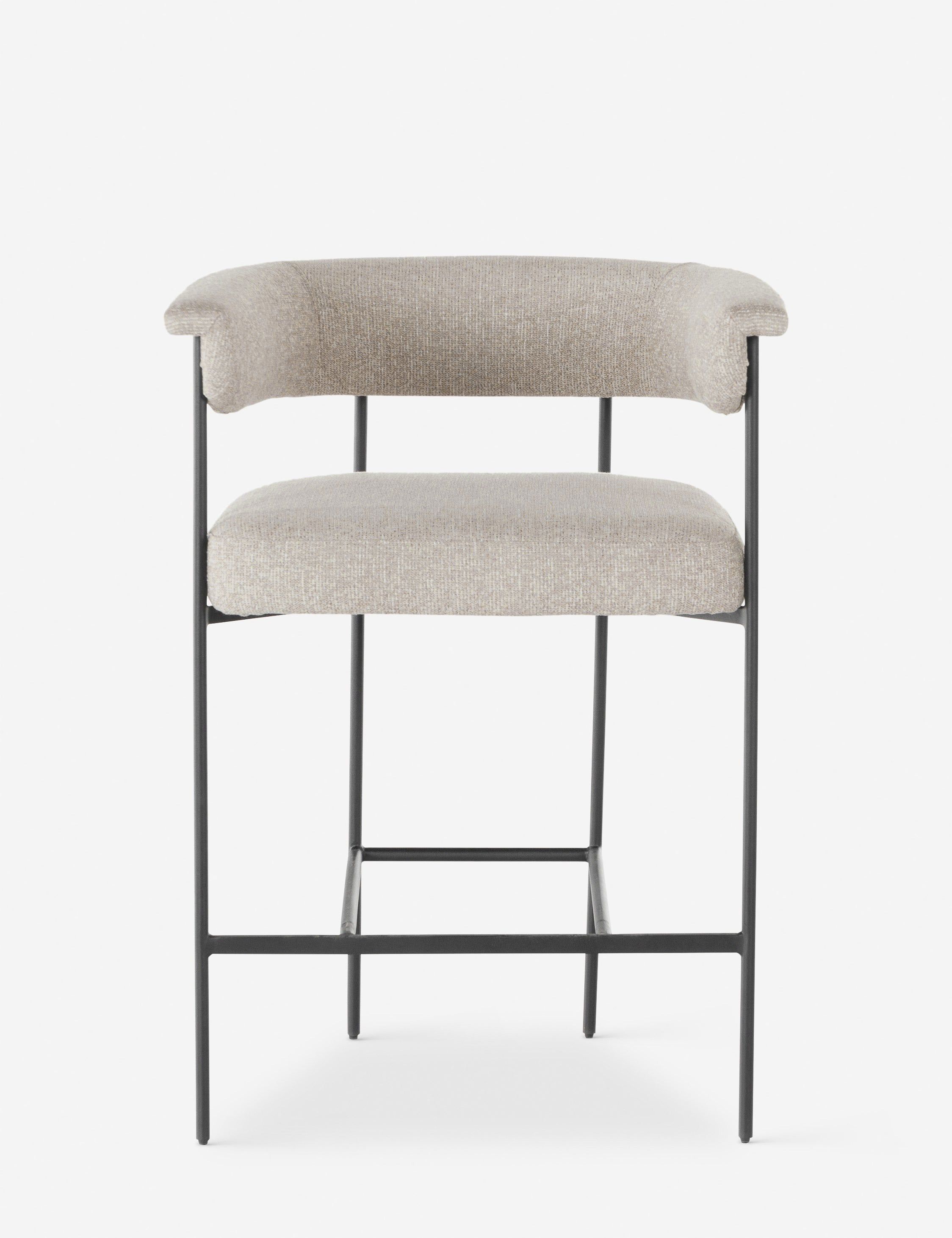 Contemporary Slim Iron Frame Light Camel Leather Bar Stool