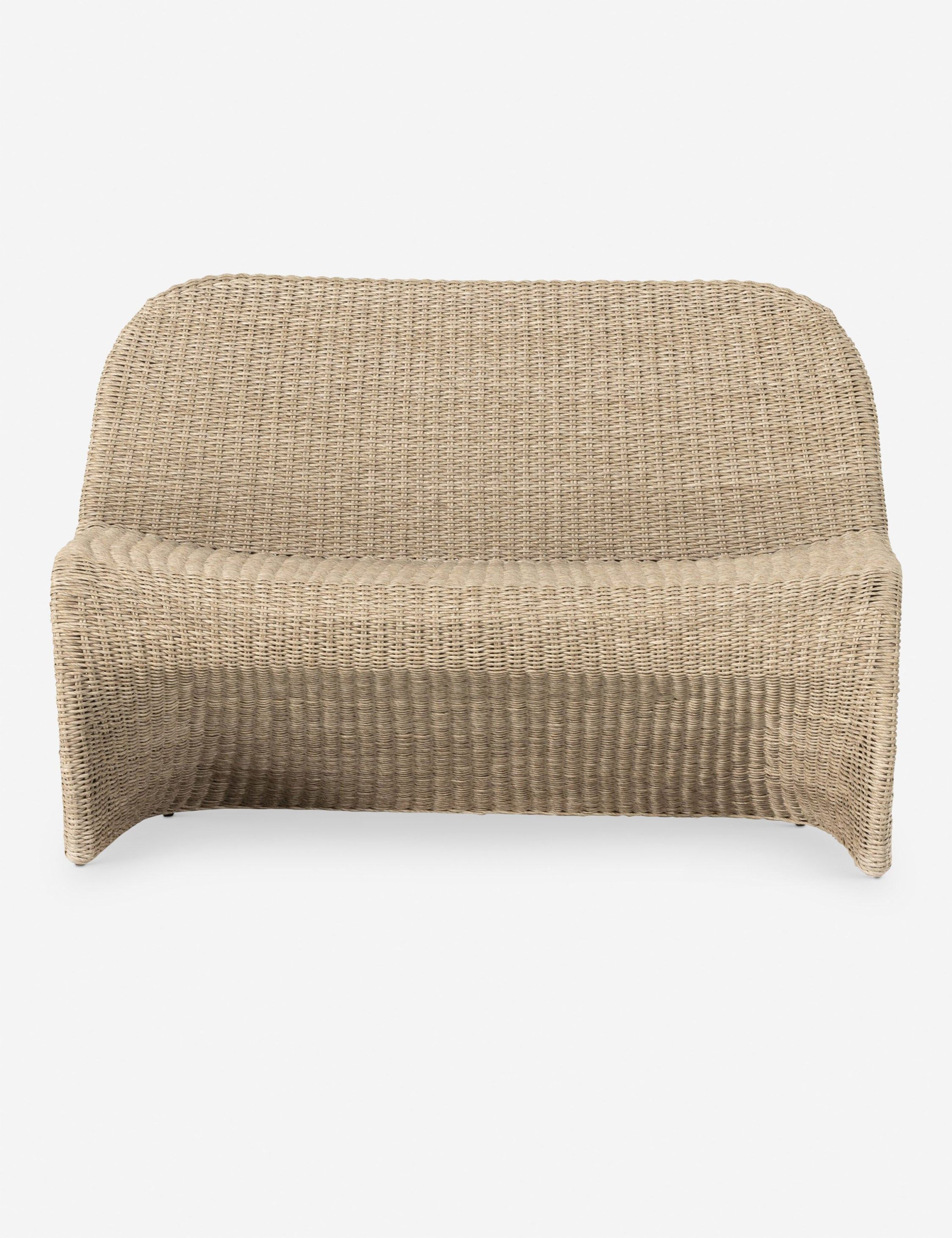 Curved Natural Wicker Outdoor Bench in Beige